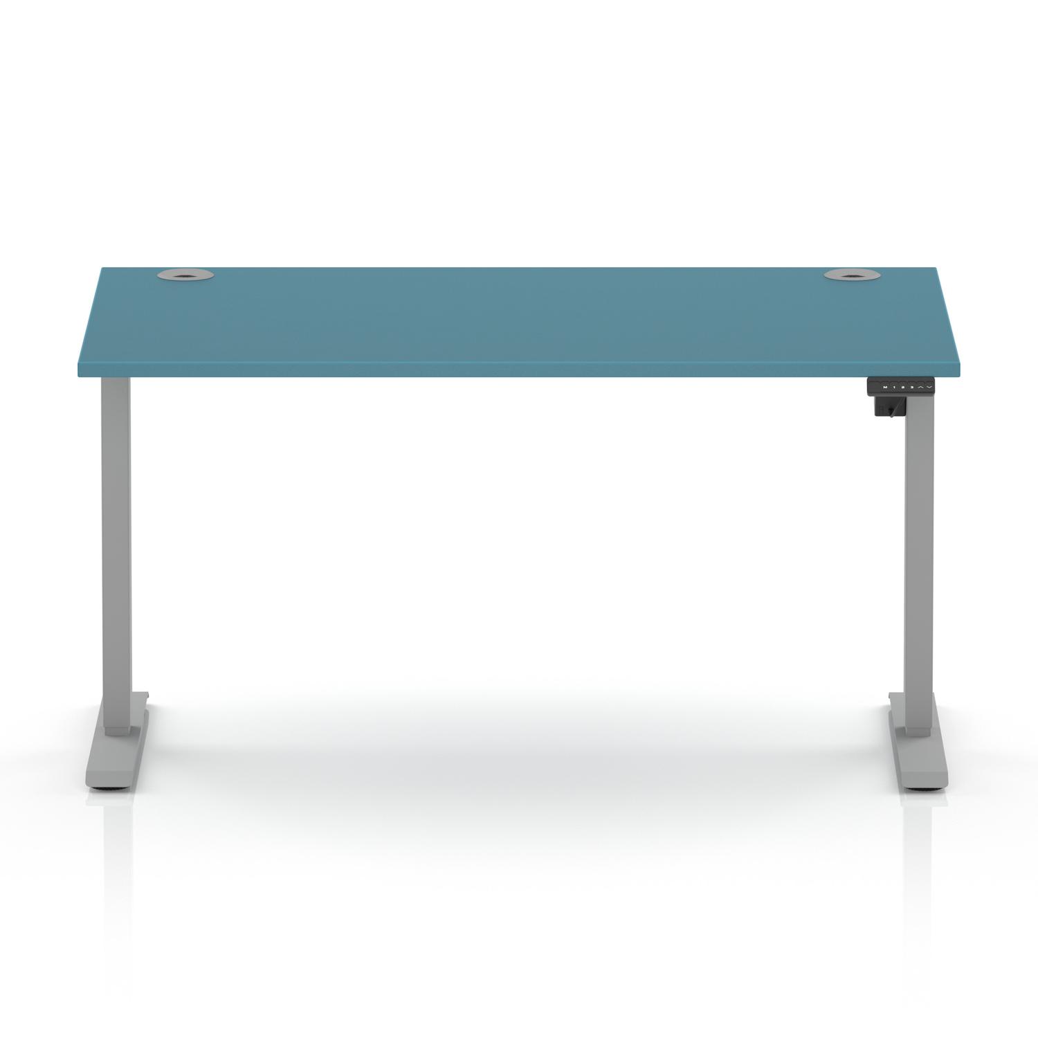 Air Lite 1400 x 800mm Height Adjustable Office Desk Dark Teal Top Cable Ports Silver Leg Air Lite 1400 x 800mm Height Adjustable Office Desk Dark Teal Top Cable Ports Silver Leg