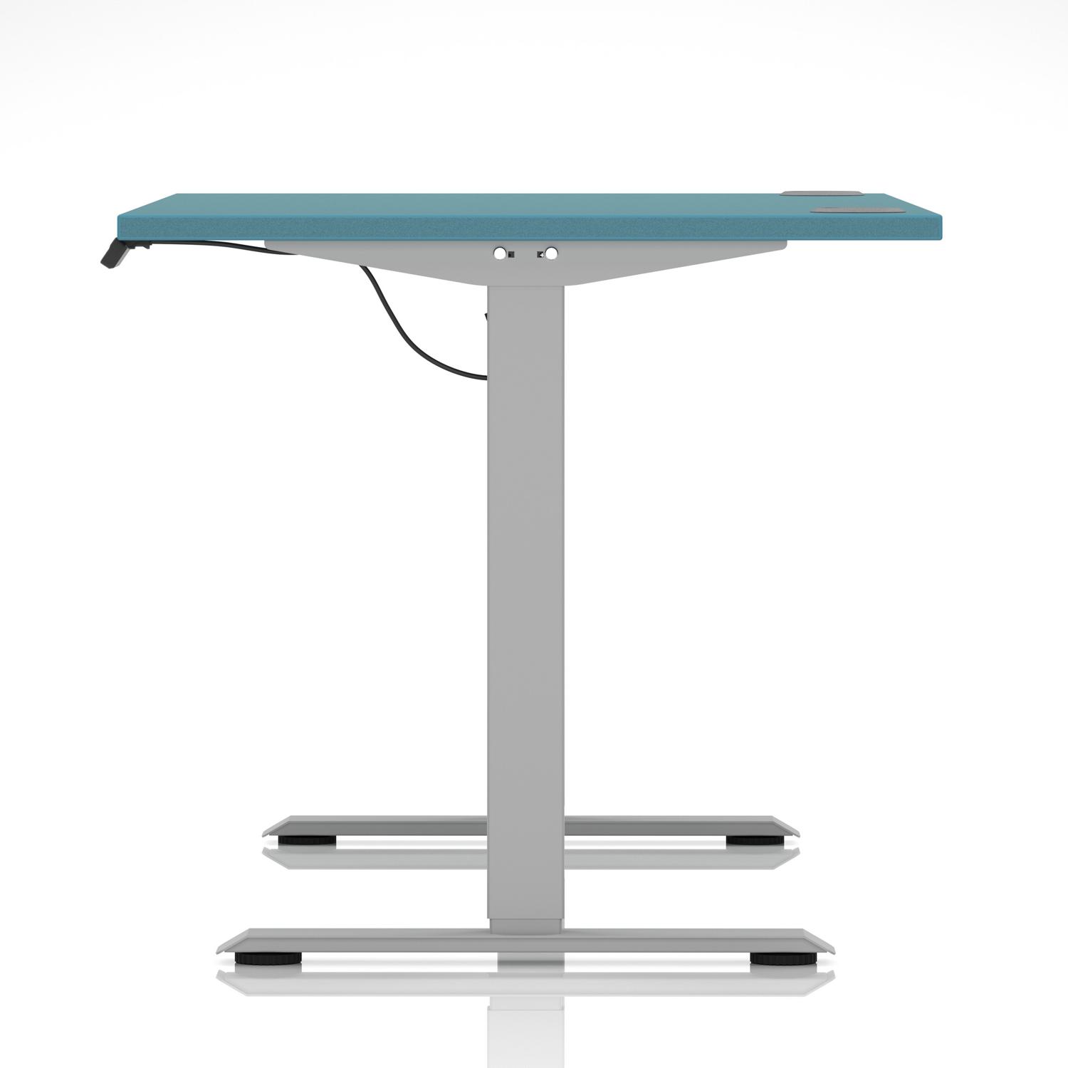 Air Lite 1400 x 800mm Height Adjustable Office Desk Dark Teal Top Cable Ports Silver Leg Air Lite 1400 x 800mm Height Adjustable Office Desk Dark Teal Top Cable Ports Silver Leg