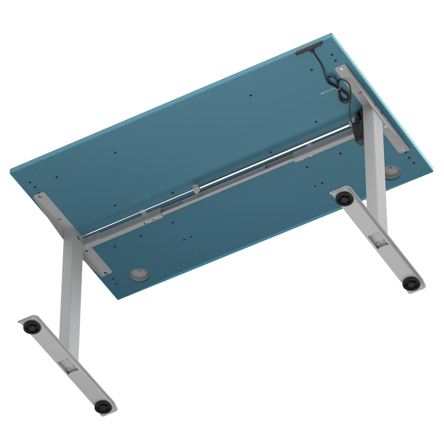 Air Lite 1400 x 800mm Height Adjustable Office Desk Dark Teal Top Cable Ports Silver Leg Air Lite 1400 x 800mm Height Adjustable Office Desk Dark Teal Top Cable Ports Silver Leg