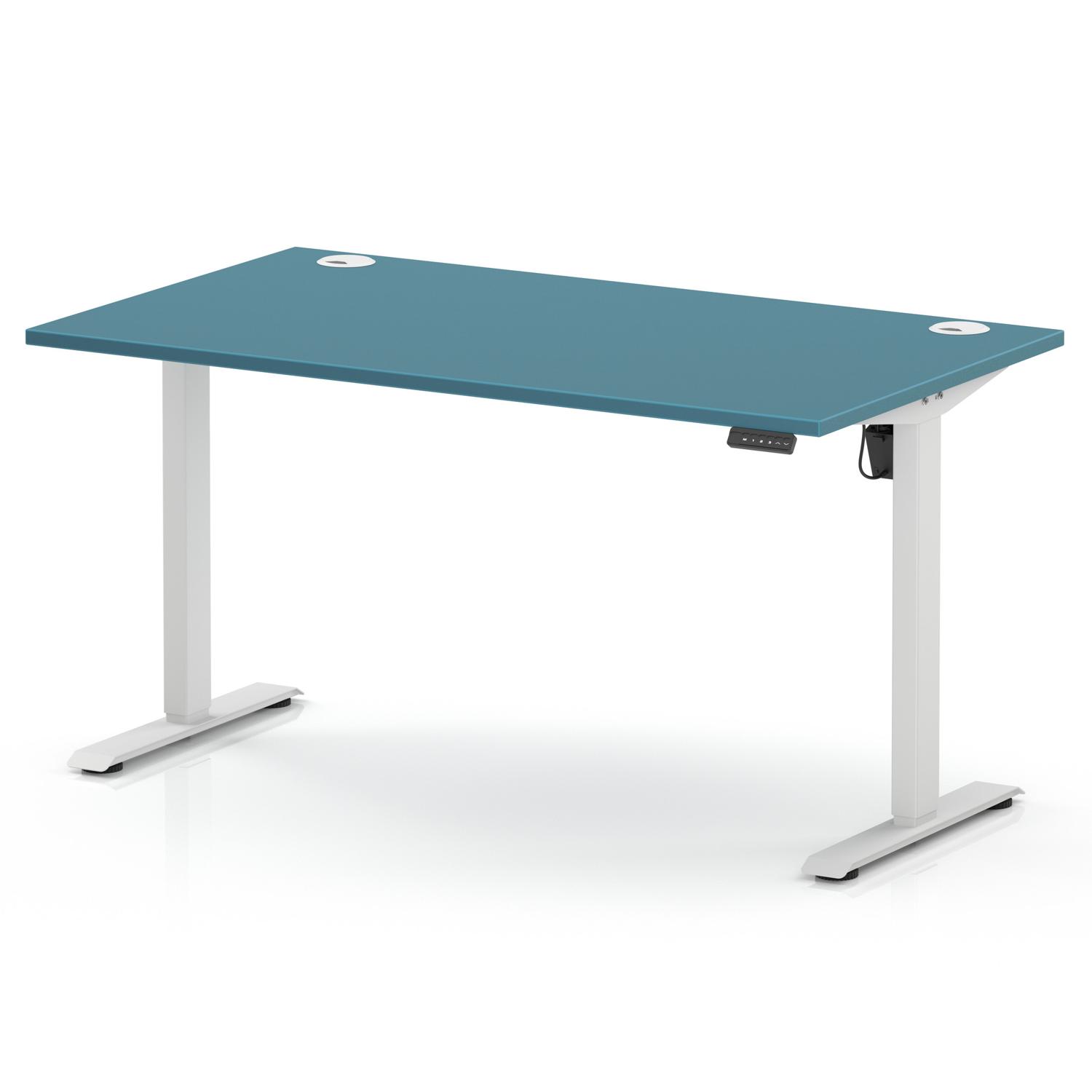 Air Lite 1400 x 800mm Height Adjustable Office Desk Dark Teal Top Cable Ports White Leg Air Lite 1400 x 800mm Height Adjustable Office Desk Dark Teal Top Cable Ports White Leg