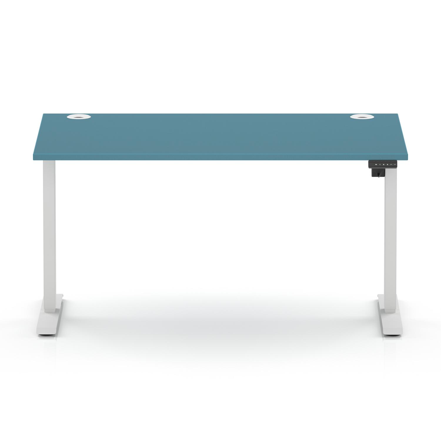 Air Lite 1400 x 800mm Height Adjustable Office Desk Dark Teal Top Cable Ports White Leg Air Lite 1400 x 800mm Height Adjustable Office Desk Dark Teal Top Cable Ports White Leg