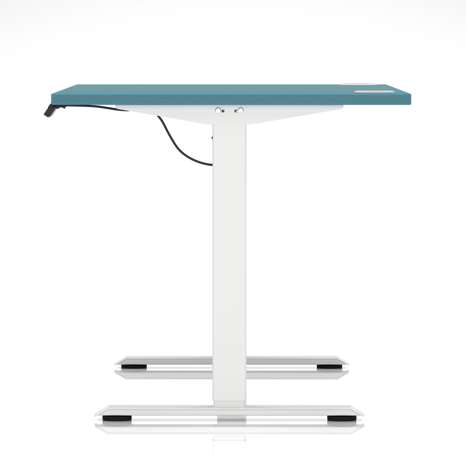 Air Lite 1400 x 800mm Height Adjustable Office Desk Dark Teal Top Cable Ports White Leg Air Lite 1400 x 800mm Height Adjustable Office Desk Dark Teal Top Cable Ports White Leg