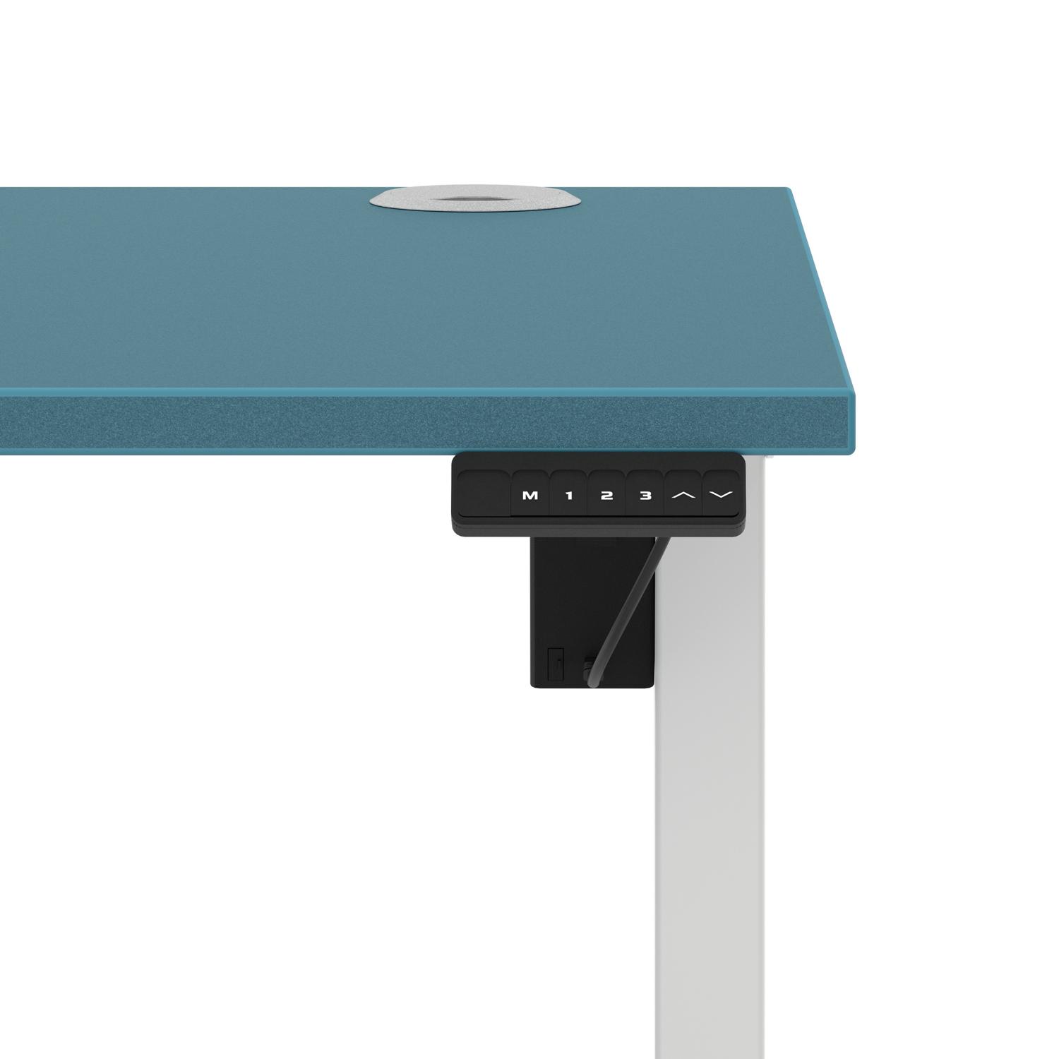 Air Lite 1400 x 800mm Height Adjustable Office Desk Dark Teal Top Cable Ports White Leg Air Lite 1400 x 800mm Height Adjustable Office Desk Dark Teal Top Cable Ports White Leg
