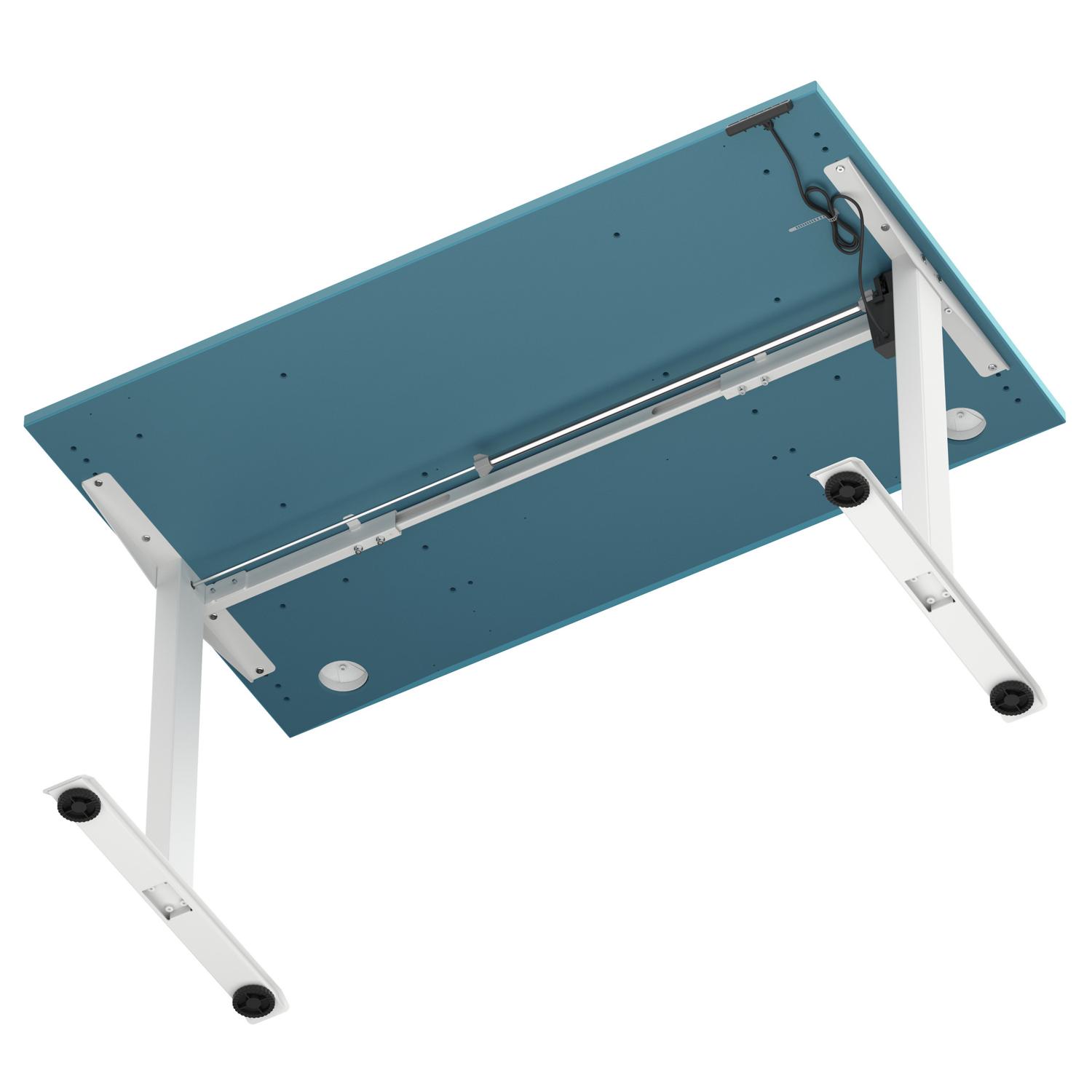 Air Lite 1400 x 800mm Height Adjustable Office Desk Dark Teal Top Cable Ports White Leg Air Lite 1400 x 800mm Height Adjustable Office Desk Dark Teal Top Cable Ports White Leg