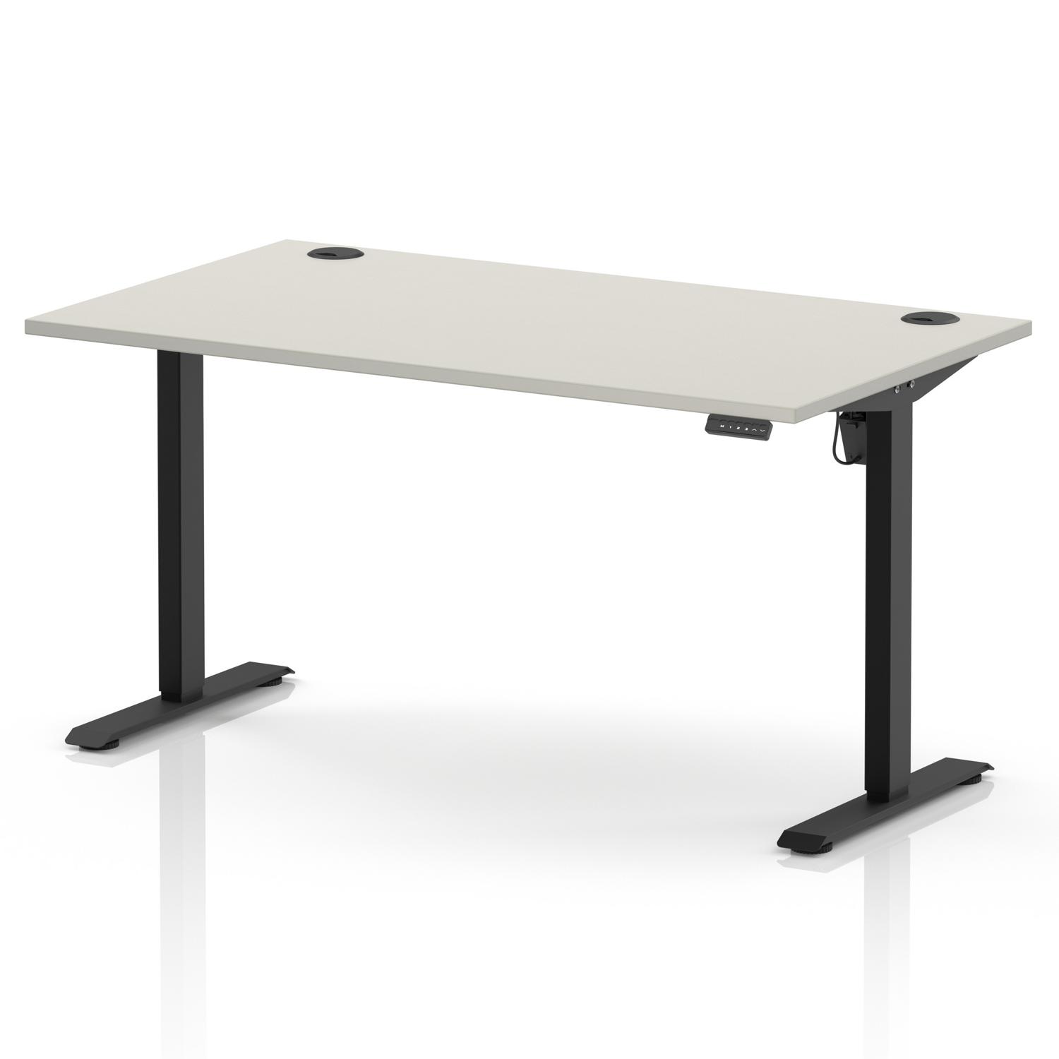 Air Lite 1400 x 800mm Height Adjustable Office Desk Dove Grey Top Cable Ports Black Leg Air Lite 1400 x 800mm Height Adjustable Office Desk Dove Grey Top Cable Ports Black Leg