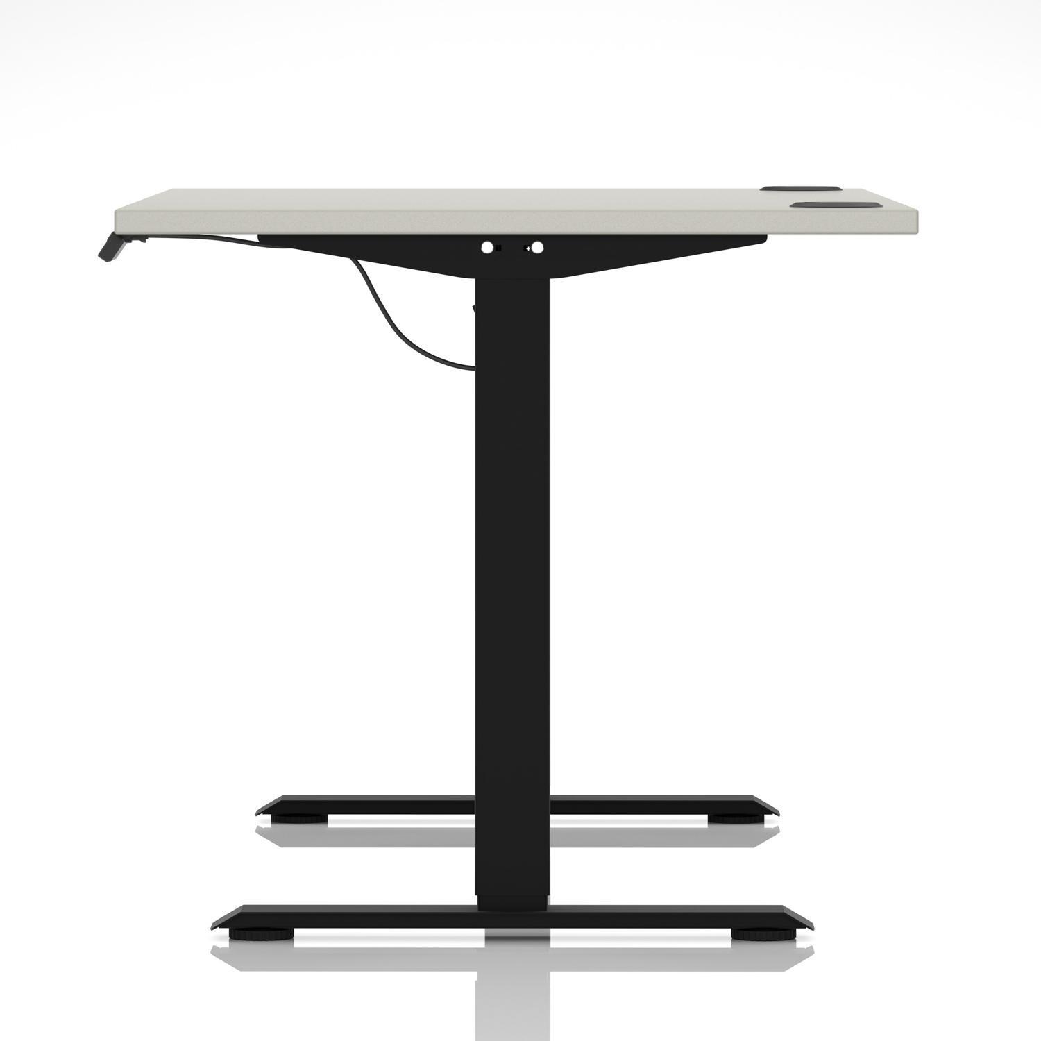 Air Lite 1400 x 800mm Height Adjustable Office Desk Dove Grey Top Cable Ports Black Leg Air Lite 1400 x 800mm Height Adjustable Office Desk Dove Grey Top Cable Ports Black Leg