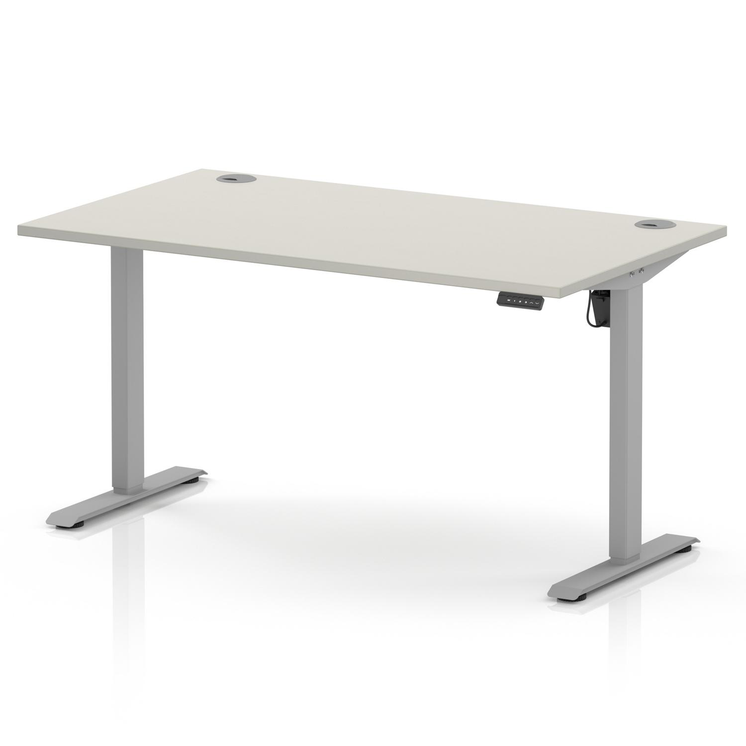 Air Lite 1400 x 800mm Height Adjustable Office Desk Dove Grey Top Cable Ports Silver Leg Air Lite 1400 x 800mm Height Adjustable Office Desk Dove Grey Top Cable Ports Silver Leg