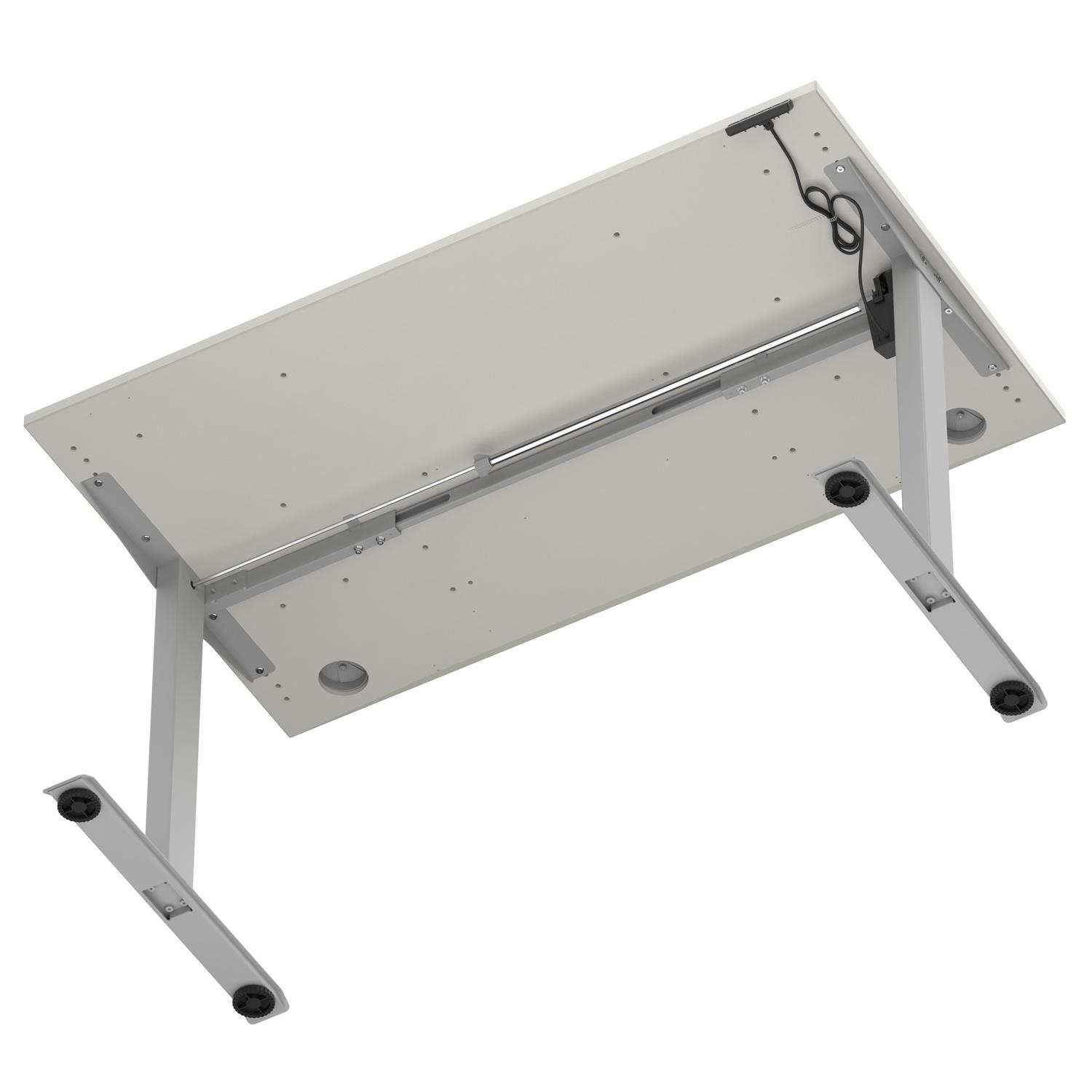 Air Lite 1400 x 800mm Height Adjustable Office Desk Dove Grey Top Cable Ports Silver Leg Air Lite 1400 x 800mm Height Adjustable Office Desk Dove Grey Top Cable Ports Silver Leg