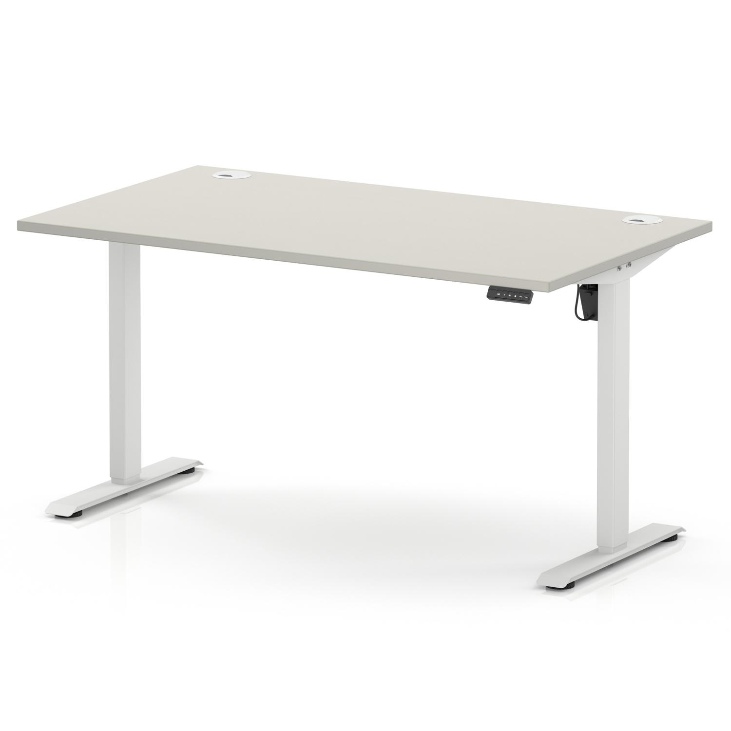 Air Lite 1400 x 800mm Height Adjustable Office Desk Dove Grey Top Cable Ports White Leg Air Lite 1400 x 800mm Height Adjustable Office Desk Dove Grey Top Cable Ports White Leg