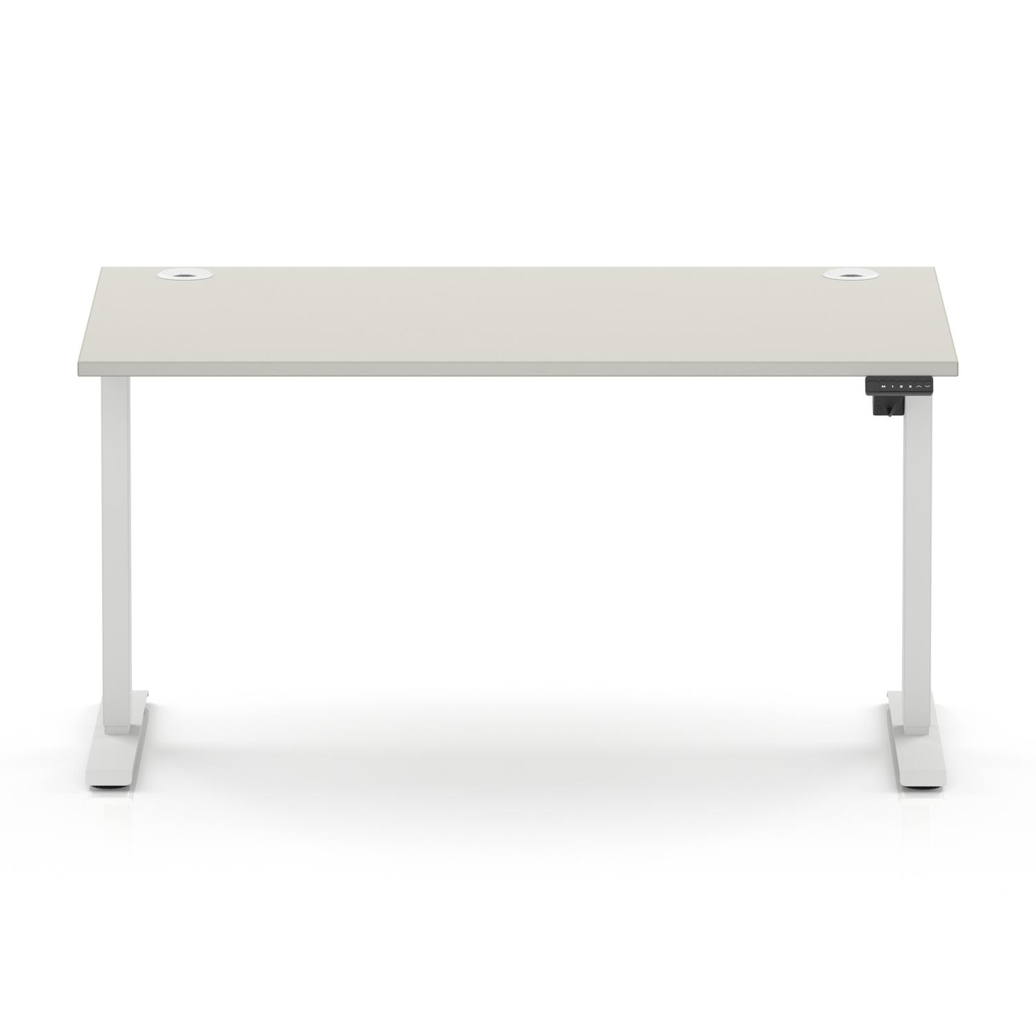 Air Lite 1400 x 800mm Height Adjustable Office Desk Dove Grey Top Cable Ports White Leg Air Lite 1400 x 800mm Height Adjustable Office Desk Dove Grey Top Cable Ports White Leg