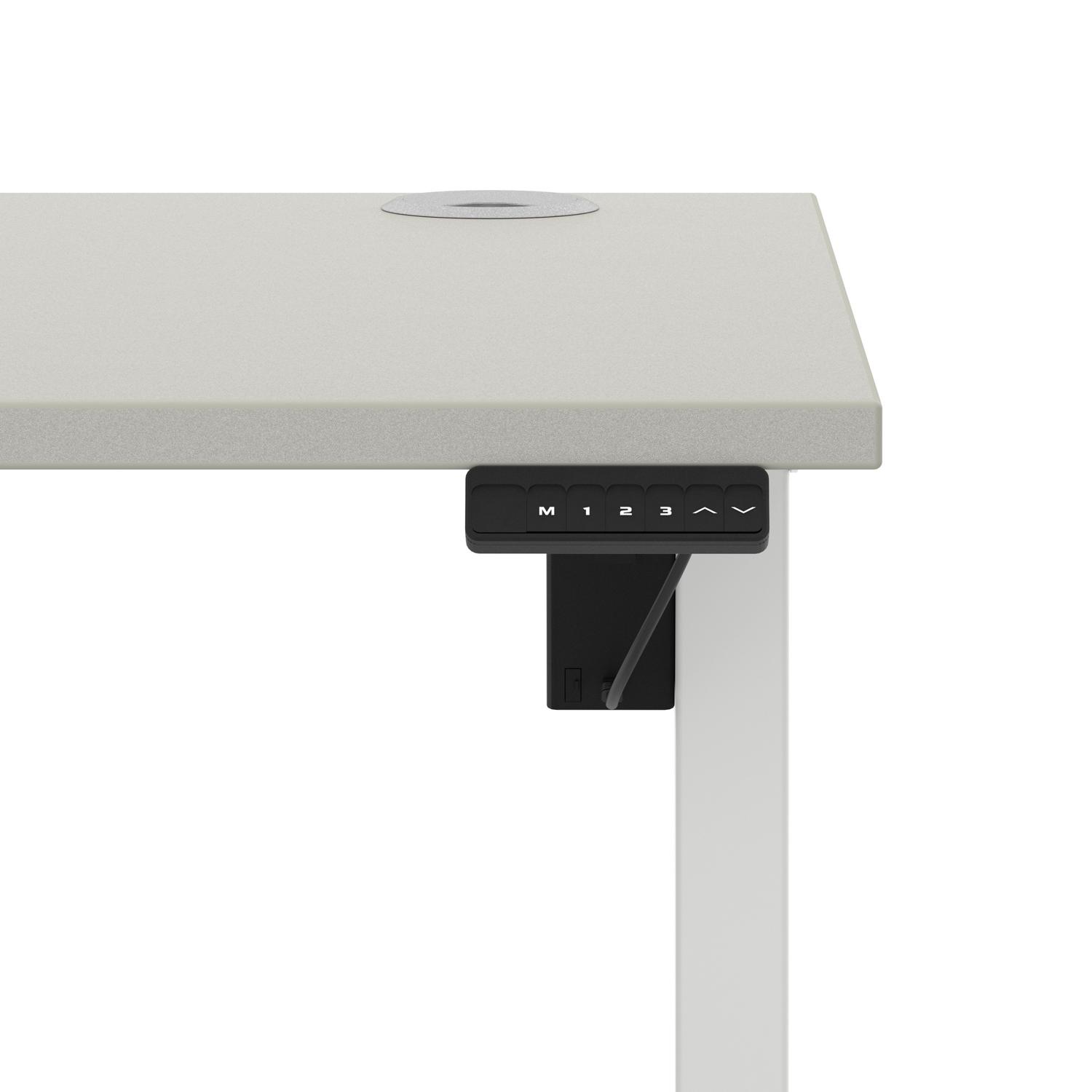 Air Lite 1400 x 800mm Height Adjustable Office Desk Dove Grey Top Cable Ports White Leg Air Lite 1400 x 800mm Height Adjustable Office Desk Dove Grey Top Cable Ports White Leg