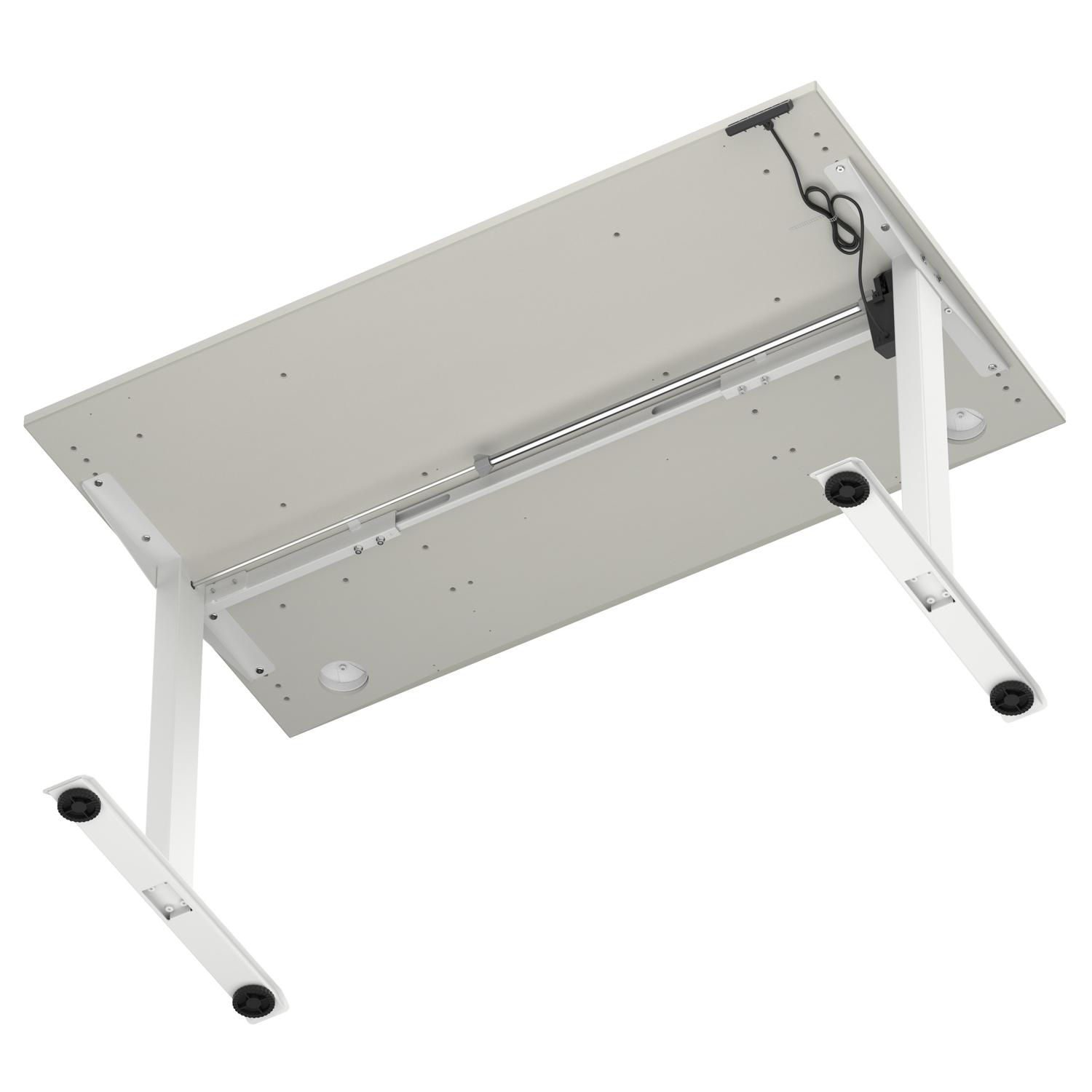 Air Lite 1400 x 800mm Height Adjustable Office Desk Dove Grey Top Cable Ports White Leg Air Lite 1400 x 800mm Height Adjustable Office Desk Dove Grey Top Cable Ports White Leg