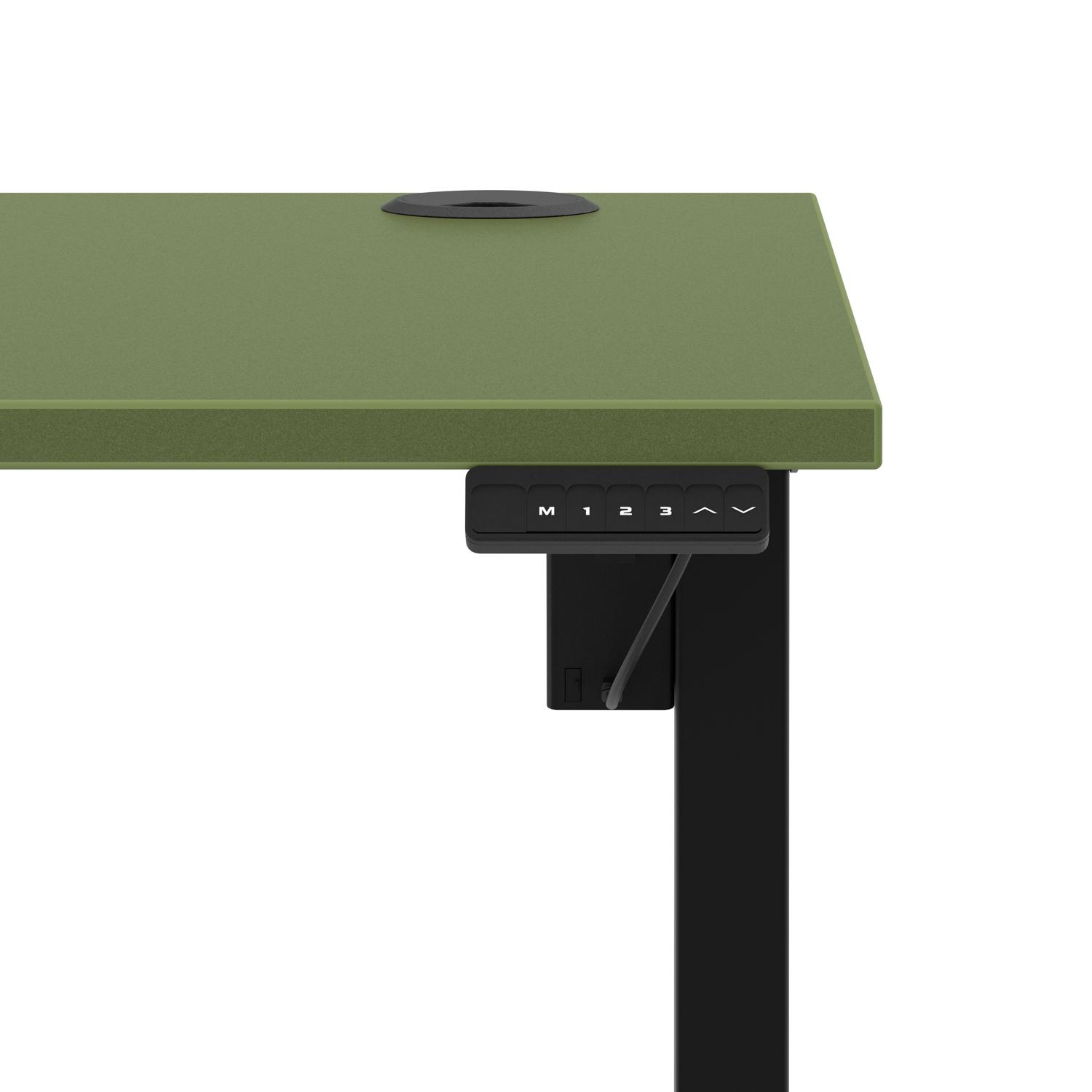 Air Lite 1400 x 800mm Height Adjustable Office Desk Moss Green Top Cable Ports Black Leg Air Lite 1400 x 800mm Height Adjustable Office Desk Moss Green Top Cable Ports Black Leg