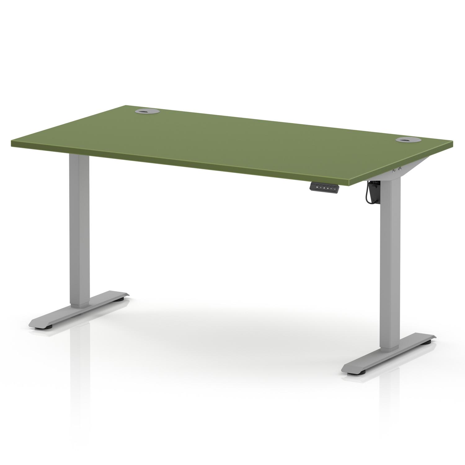 Air Lite 1400 x 800mm Height Adjustable Office Desk Moss Green Top Cable Ports Silver Leg
