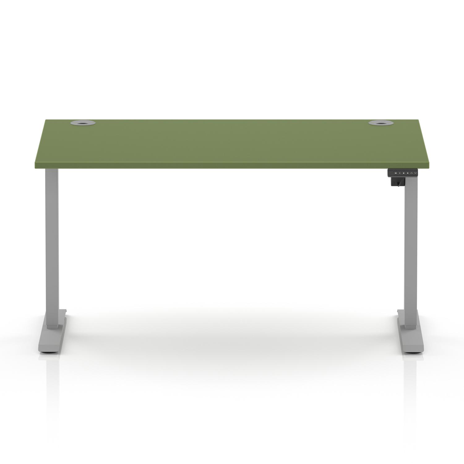 Air Lite 1400 x 800mm Height Adjustable Office Desk Moss Green Top Cable Ports Silver Leg