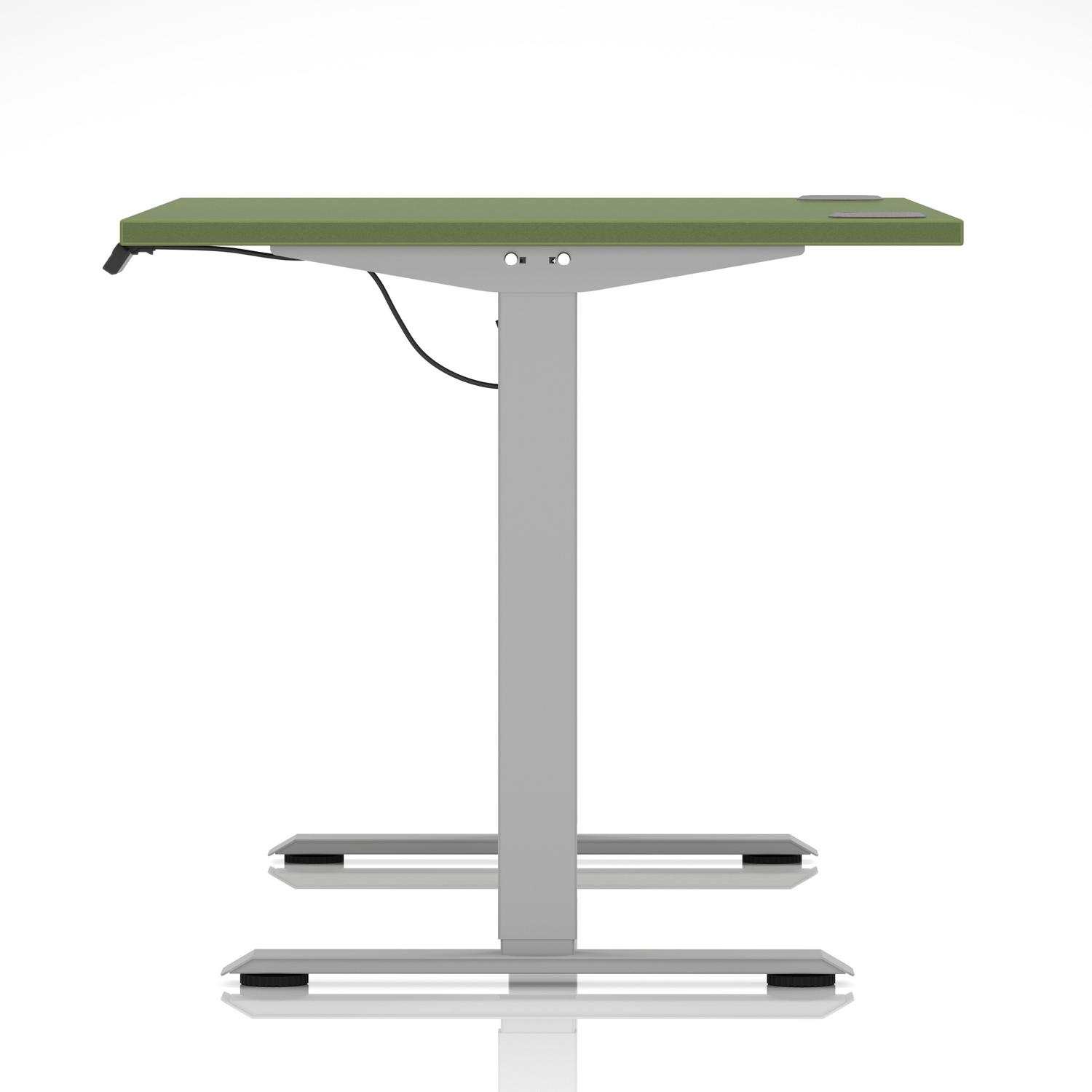 Air Lite 1400 x 800mm Height Adjustable Office Desk Moss Green Top Cable Ports Silver Leg