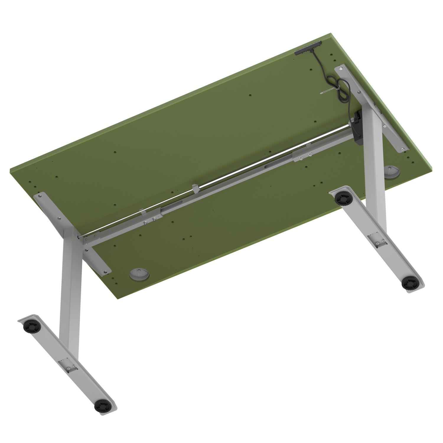Air Lite 1400 x 800mm Height Adjustable Office Desk Moss Green Top Cable Ports Silver Leg