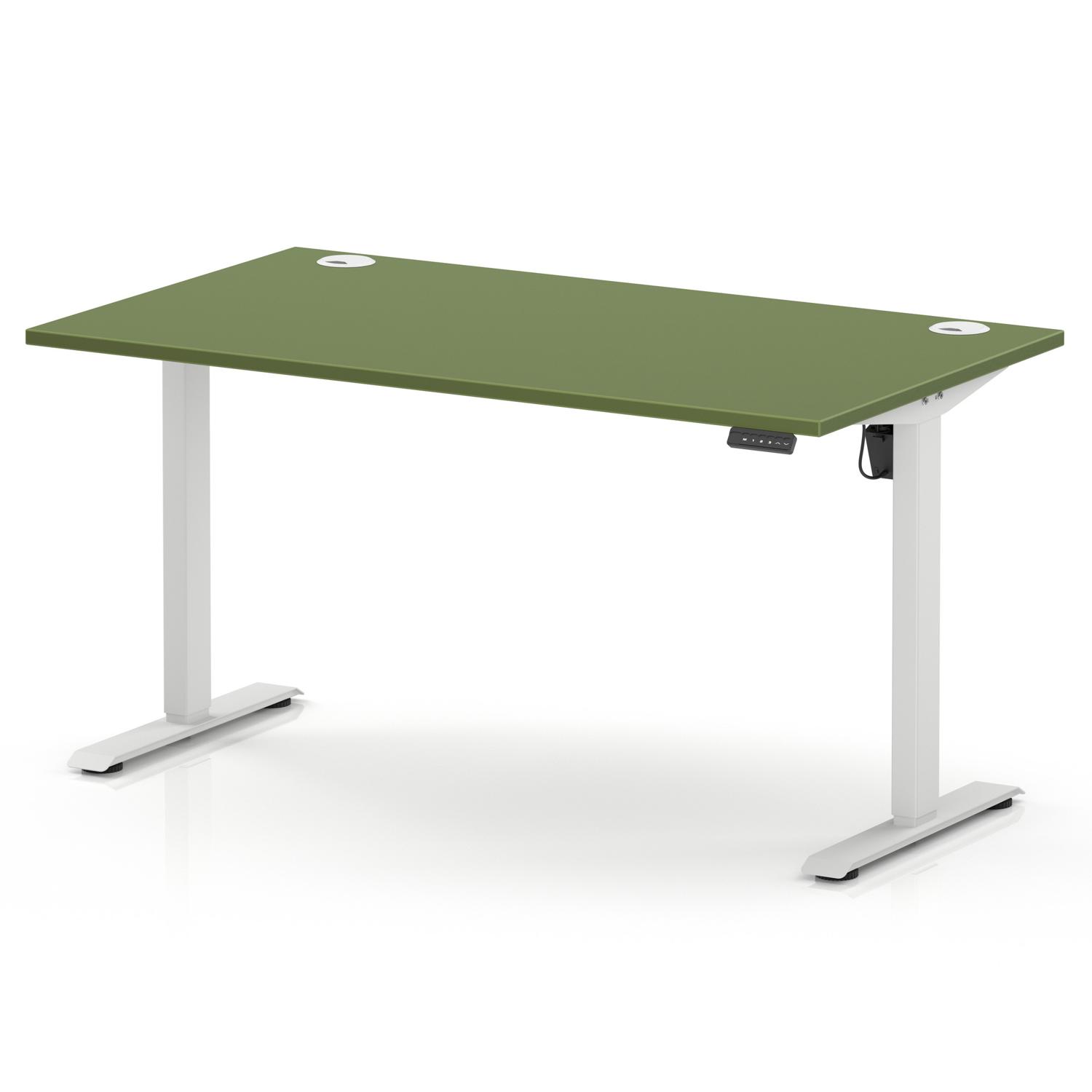 Air Lite 1400 x 800mm Height Adjustable Office Desk Moss Green Top Cable Ports White Leg Air Lite 1400 x 800mm Height Adjustable Office Desk Moss Green Top Cable Ports White Leg