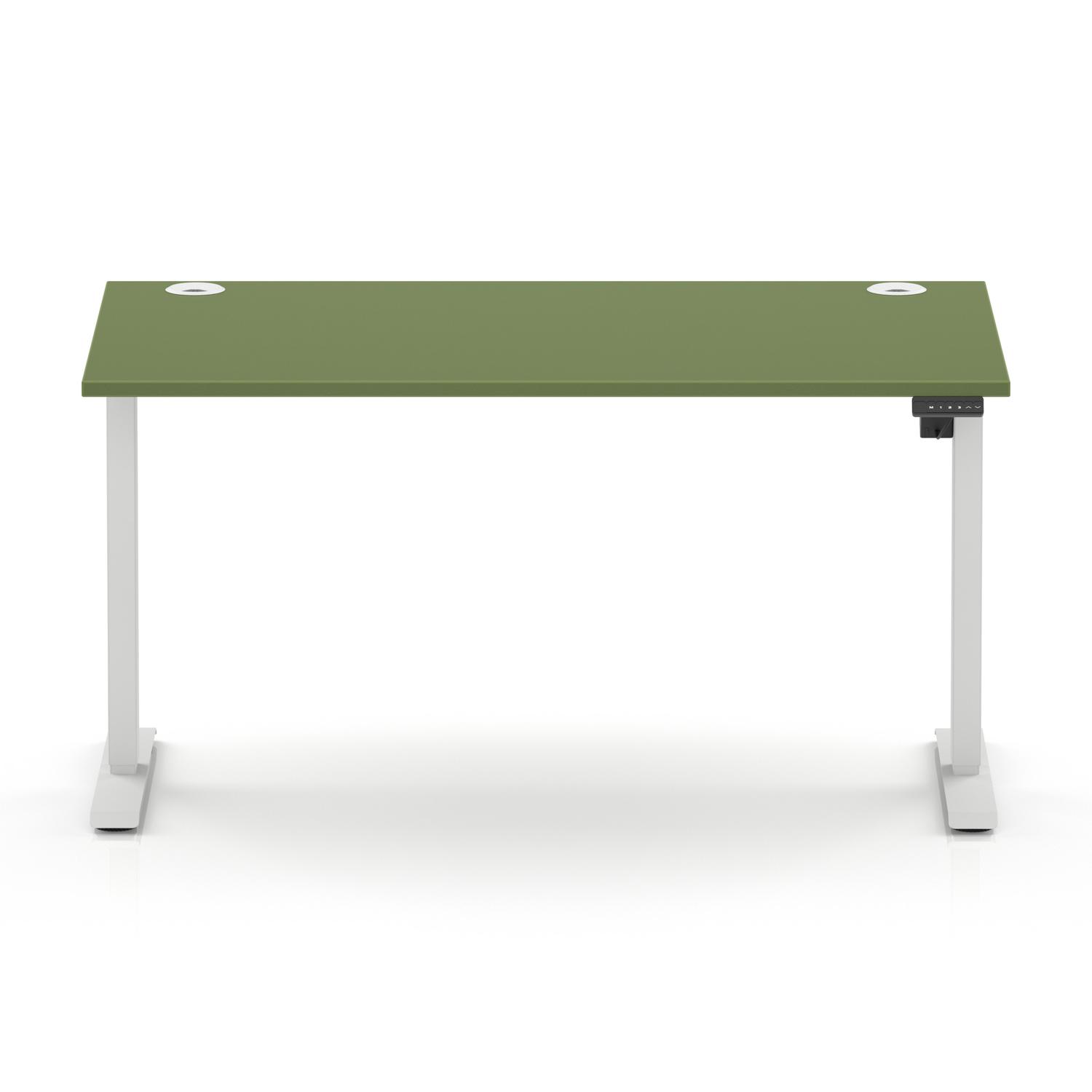 Air Lite 1400 x 800mm Height Adjustable Office Desk Moss Green Top Cable Ports White Leg Air Lite 1400 x 800mm Height Adjustable Office Desk Moss Green Top Cable Ports White Leg