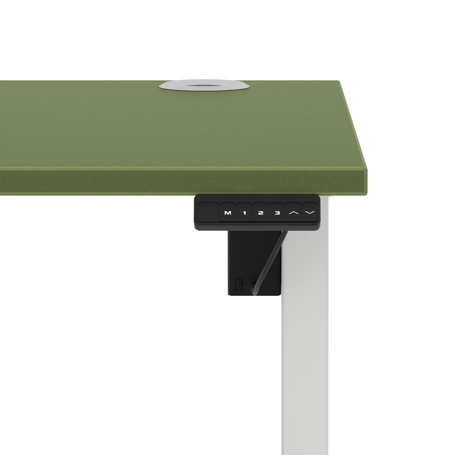 Air Lite 1400 x 800mm Height Adjustable Office Desk Moss Green Top Cable Ports White Leg Air Lite 1400 x 800mm Height Adjustable Office Desk Moss Green Top Cable Ports White Leg
