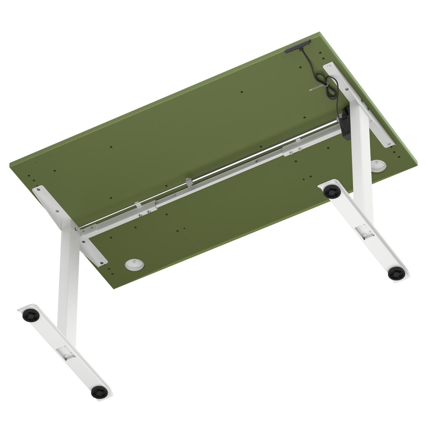 Air Lite 1400 x 800mm Height Adjustable Office Desk Moss Green Top Cable Ports White Leg Air Lite 1400 x 800mm Height Adjustable Office Desk Moss Green Top Cable Ports White Leg