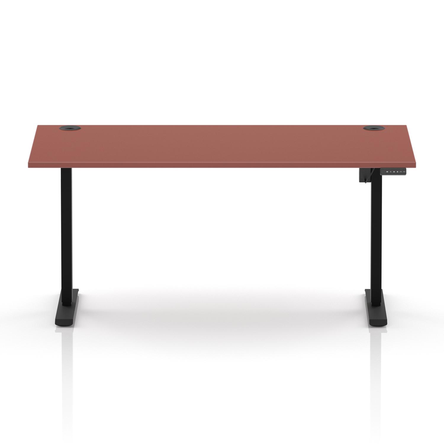 Air Lite 1600 x 800mm Height Adjustable Office Desk Brick Red Top Cable Ports Black Leg Air Lite 1600 x 800mm Height Adjustable Office Desk Brick Red Top Cable Ports Black Leg