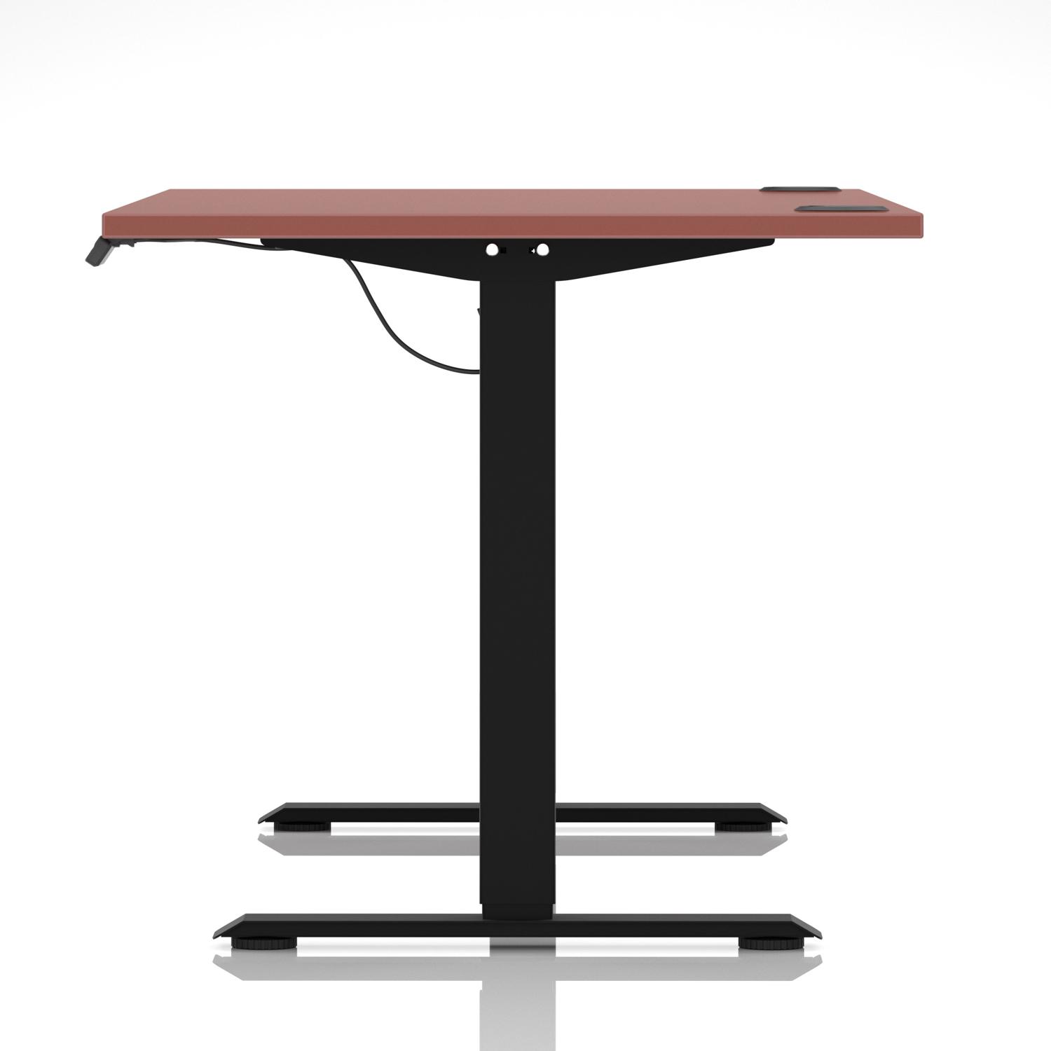 Air Lite 1600 x 800mm Height Adjustable Office Desk Brick Red Top Cable Ports Black Leg Air Lite 1600 x 800mm Height Adjustable Office Desk Brick Red Top Cable Ports Black Leg