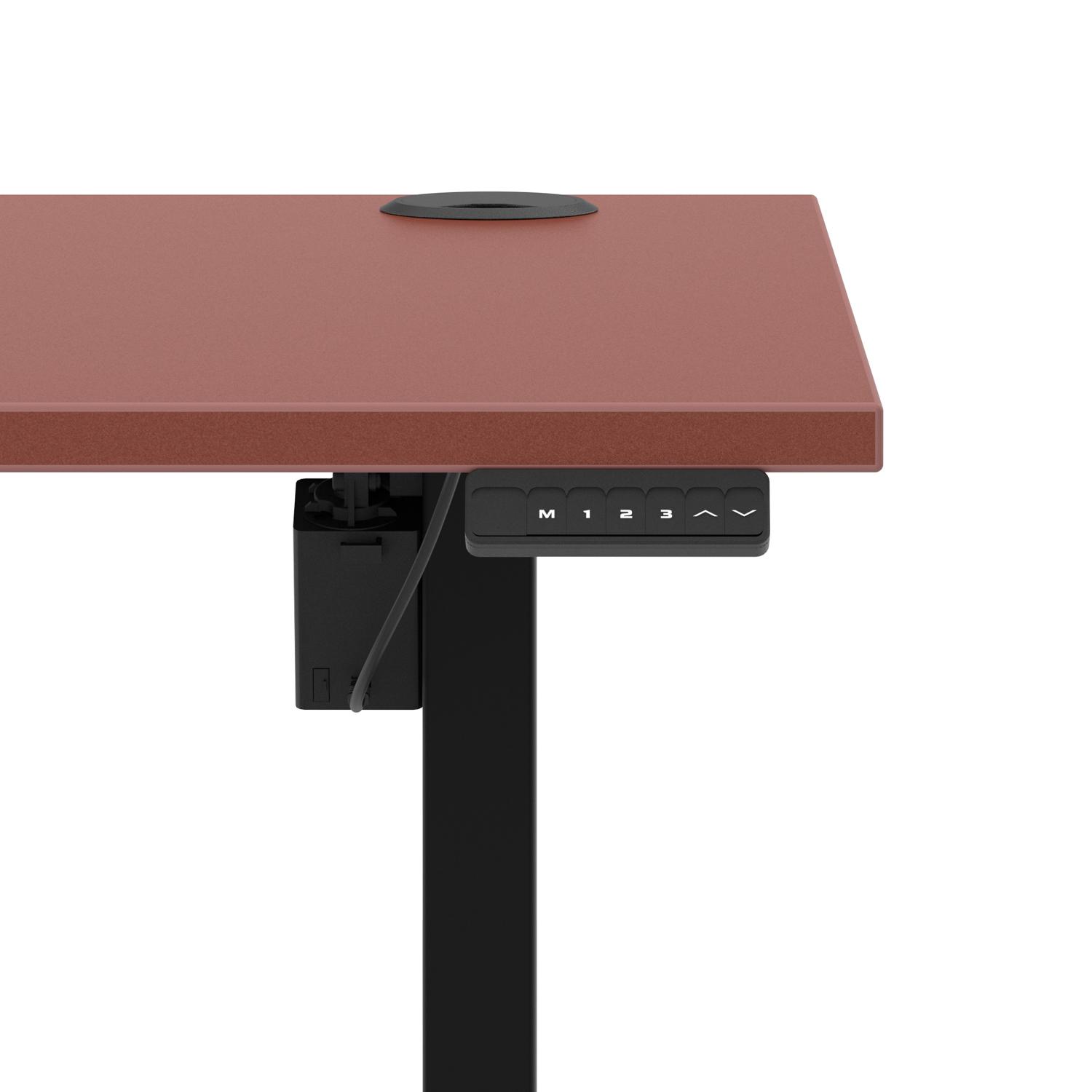 Air Lite 1600 x 800mm Height Adjustable Office Desk Brick Red Top Cable Ports Black Leg Air Lite 1600 x 800mm Height Adjustable Office Desk Brick Red Top Cable Ports Black Leg