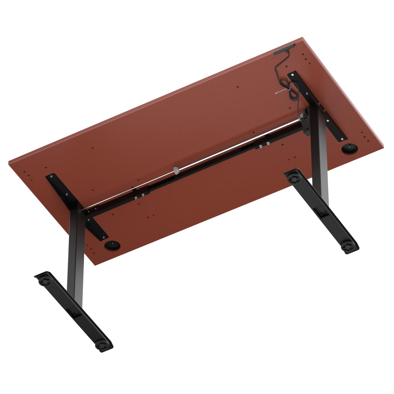 Air Lite 1600 x 800mm Height Adjustable Office Desk Brick Red Top Cable Ports Black Leg Air Lite 1600 x 800mm Height Adjustable Office Desk Brick Red Top Cable Ports Black Leg
