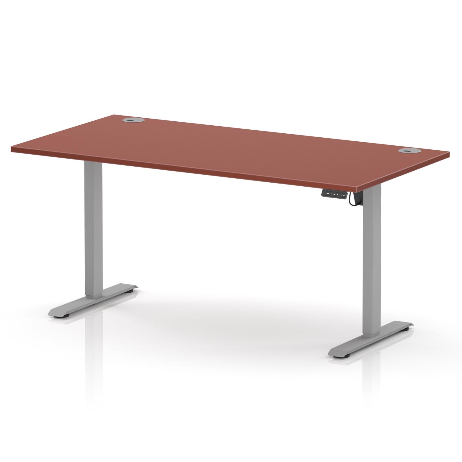Air Lite 1600 x 800mm Height Adjustable Office Desk Brick Red Top Cable Ports Silver Leg Air Lite 1600 x 800mm Height Adjustable Office Desk Brick Red Top Cable Ports Silver Leg
