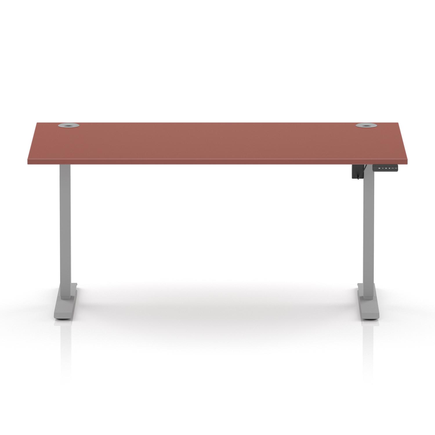 Air Lite 1600 x 800mm Height Adjustable Office Desk Brick Red Top Cable Ports Silver Leg Air Lite 1600 x 800mm Height Adjustable Office Desk Brick Red Top Cable Ports Silver Leg