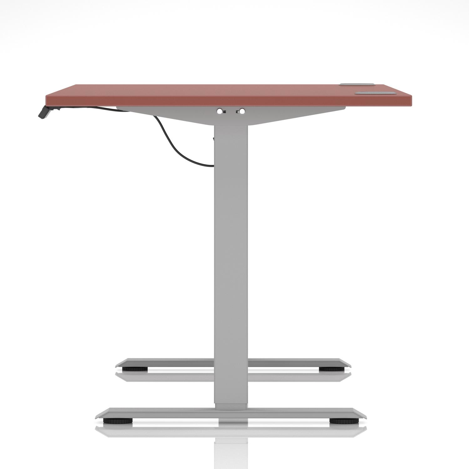 Air Lite 1600 x 800mm Height Adjustable Office Desk Brick Red Top Cable Ports Silver Leg Air Lite 1600 x 800mm Height Adjustable Office Desk Brick Red Top Cable Ports Silver Leg