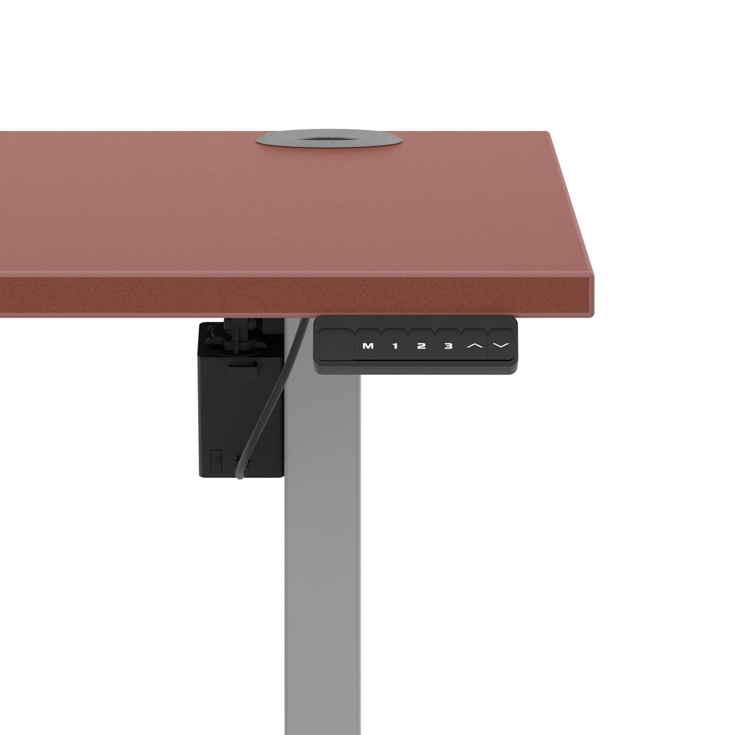 Air Lite 1600 x 800mm Height Adjustable Office Desk Brick Red Top Cable Ports Silver Leg Air Lite 1600 x 800mm Height Adjustable Office Desk Brick Red Top Cable Ports Silver Leg