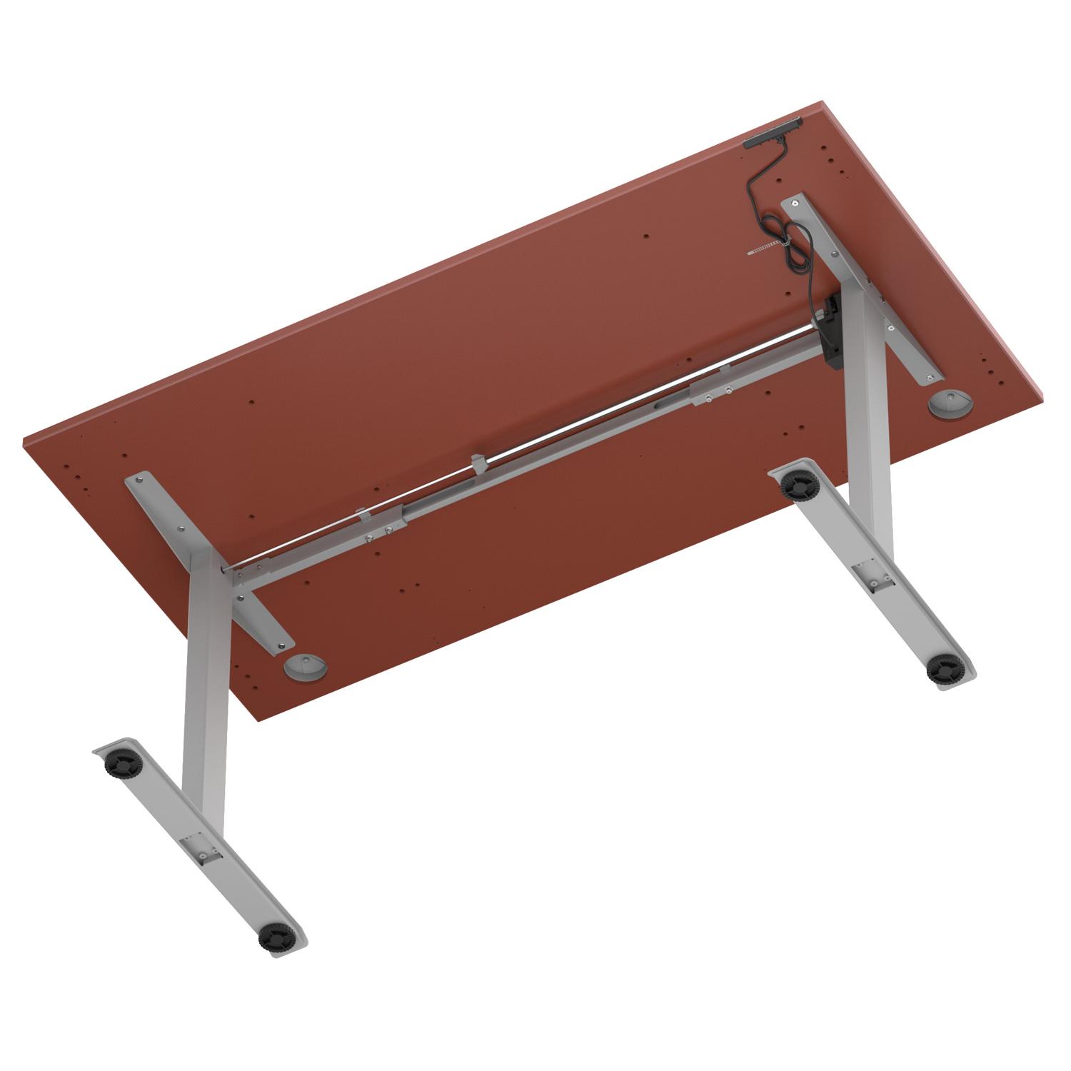 Air Lite 1600 x 800mm Height Adjustable Office Desk Brick Red Top Cable Ports Silver Leg Air Lite 1600 x 800mm Height Adjustable Office Desk Brick Red Top Cable Ports Silver Leg