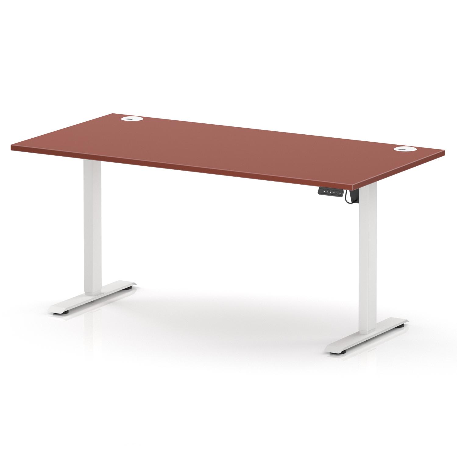 Air Lite 1600 x 800mm Height Adjustable Office Desk Brick Red Top Cable Ports White Leg Air Lite 1600 x 800mm Height Adjustable Office Desk Brick Red Top Cable Ports White Leg