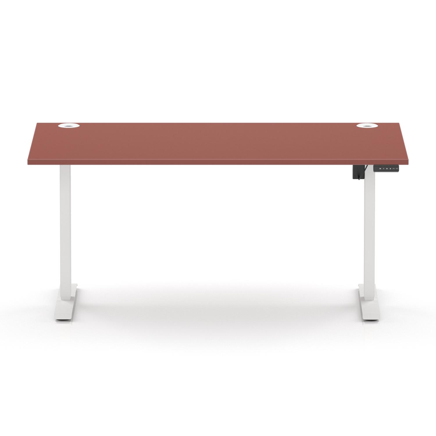 Air Lite 1600 x 800mm Height Adjustable Office Desk Brick Red Top Cable Ports White Leg Air Lite 1600 x 800mm Height Adjustable Office Desk Brick Red Top Cable Ports White Leg