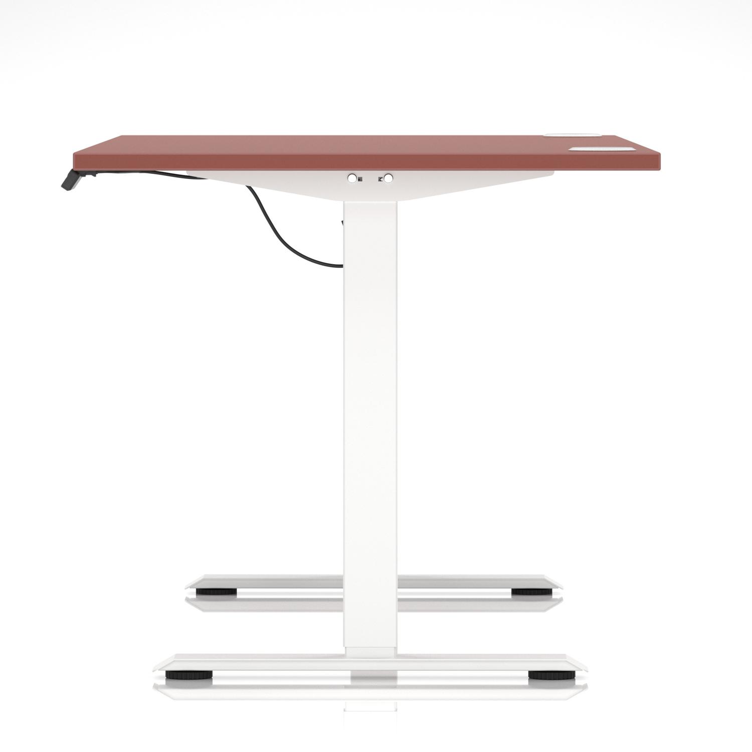 Air Lite 1600 x 800mm Height Adjustable Office Desk Brick Red Top Cable Ports White Leg Air Lite 1600 x 800mm Height Adjustable Office Desk Brick Red Top Cable Ports White Leg