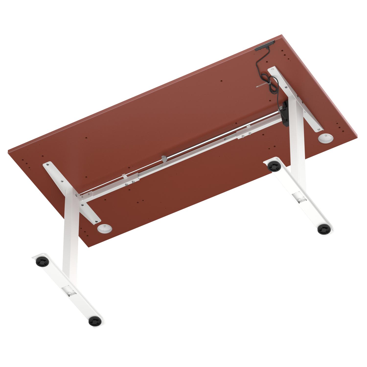 Air Lite 1600 x 800mm Height Adjustable Office Desk Brick Red Top Cable Ports White Leg Air Lite 1600 x 800mm Height Adjustable Office Desk Brick Red Top Cable Ports White Leg