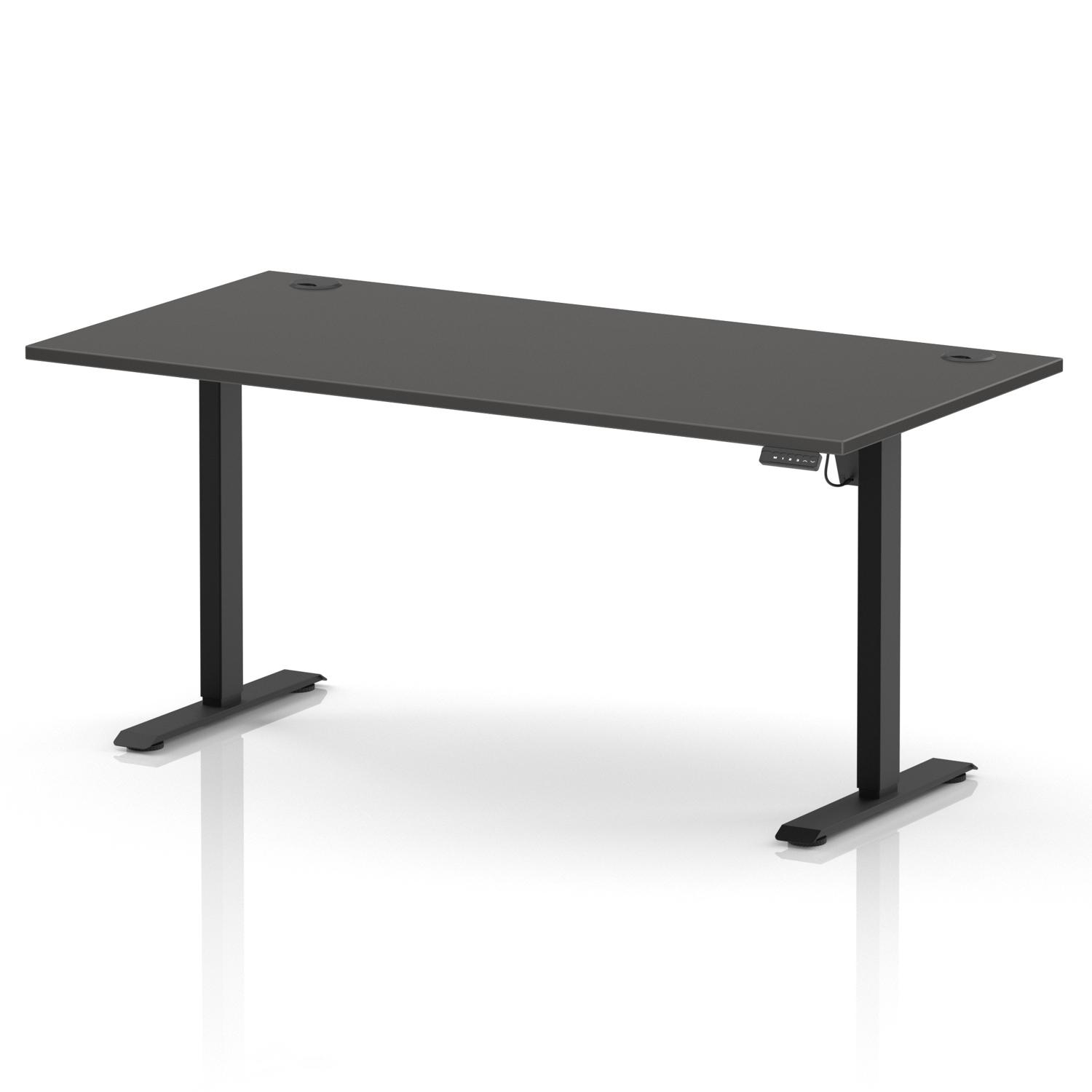 Air Lite 1600 x 800mm Height Adjustable Office Desk Carbon Grey Top Cable Ports Black Leg