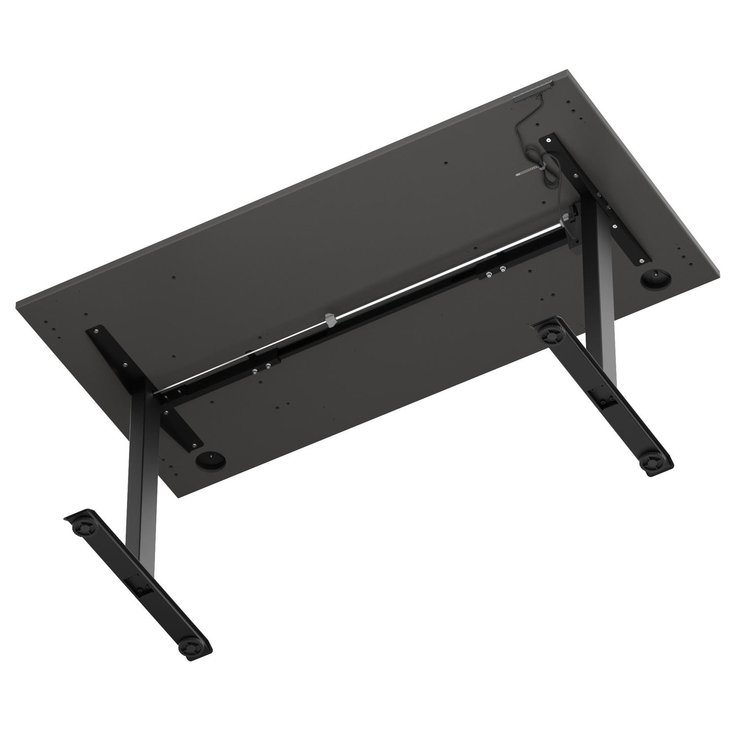 Air Lite 1600 x 800mm Height Adjustable Office Desk Carbon Grey Top Cable Ports Black Leg