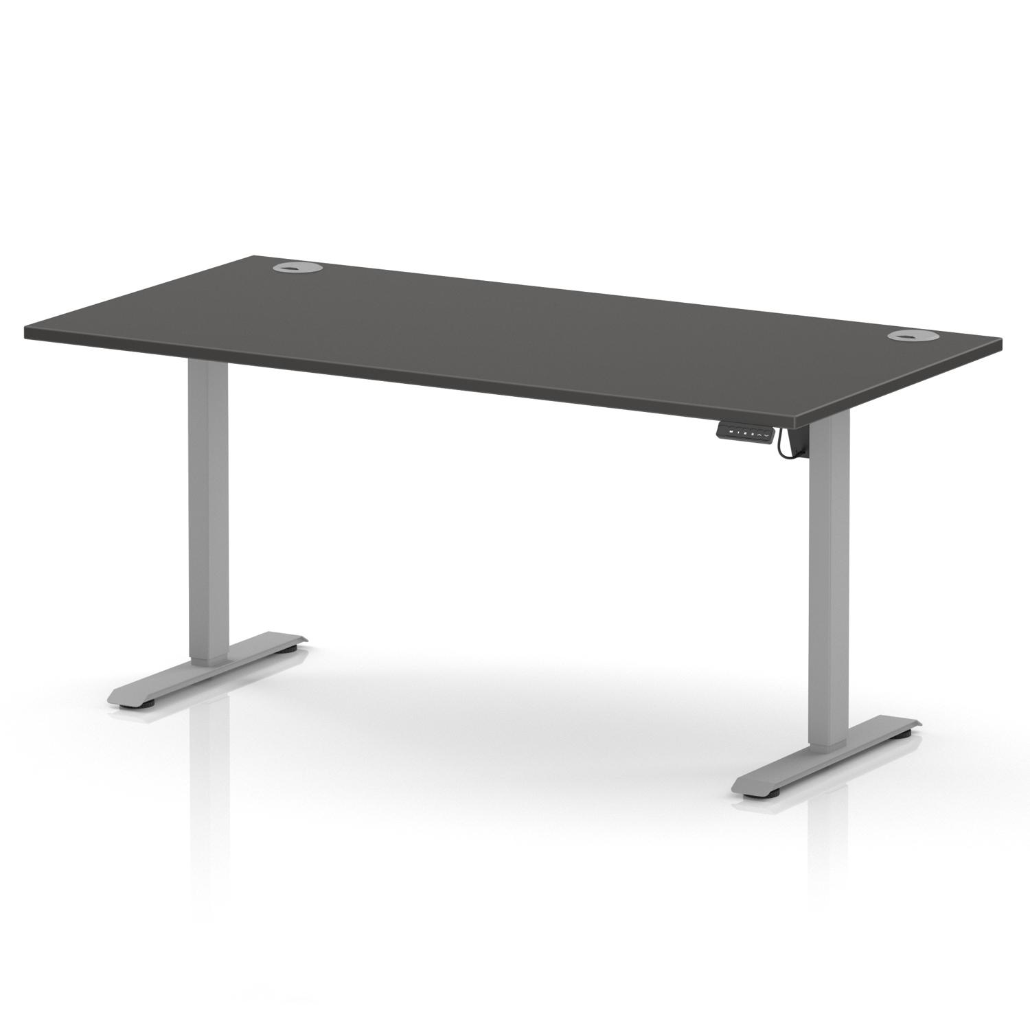 Air Lite 1600 x 800mm Height Adjustable Office Desk Carbon Grey Top Cable Ports Silver Leg
