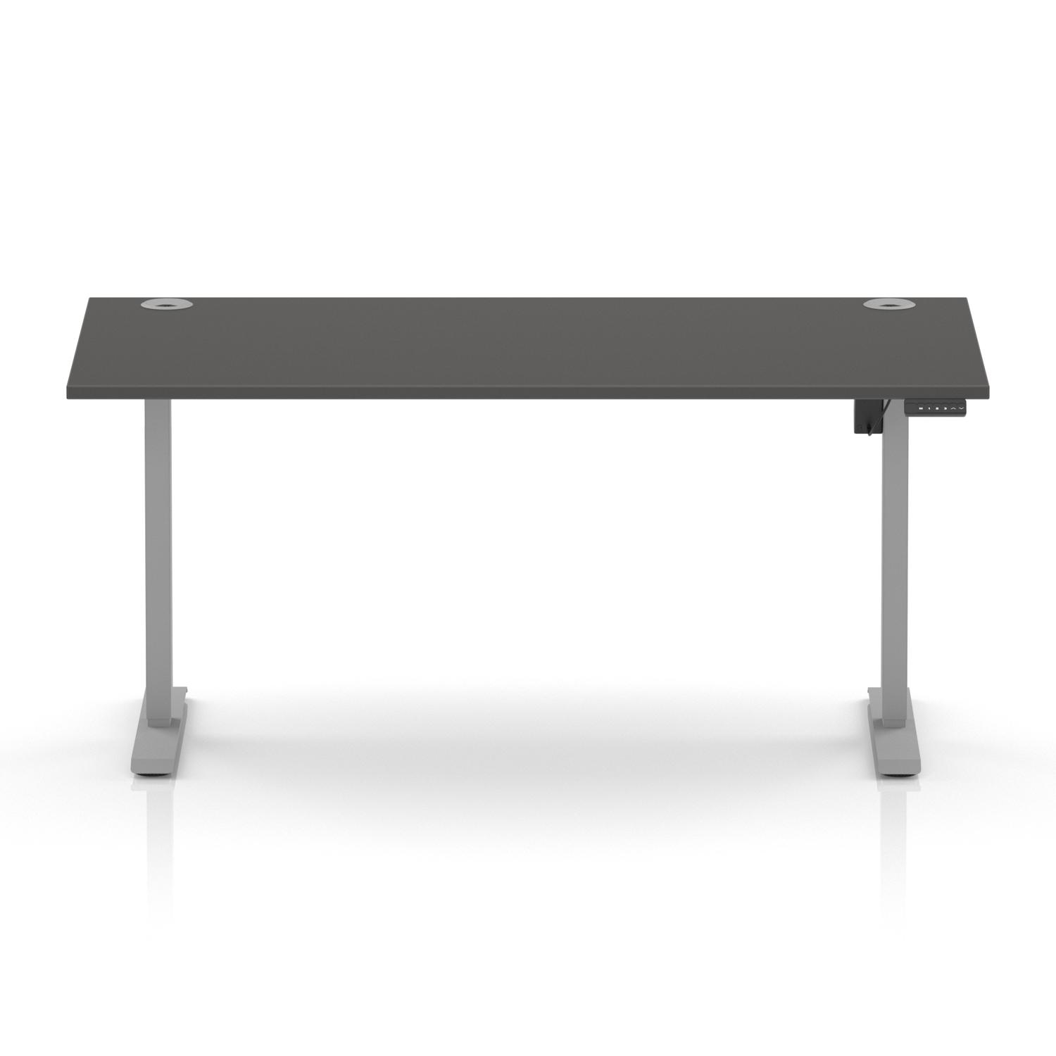 Air Lite 1600 x 800mm Height Adjustable Office Desk Carbon Grey Top Cable Ports Silver Leg