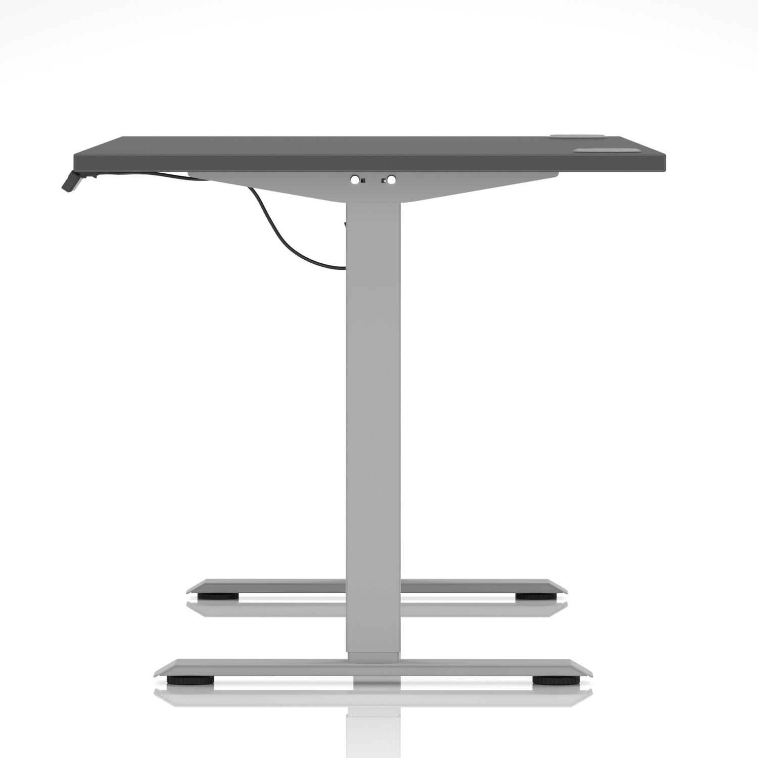 Air Lite 1600 x 800mm Height Adjustable Office Desk Carbon Grey Top Cable Ports Silver Leg