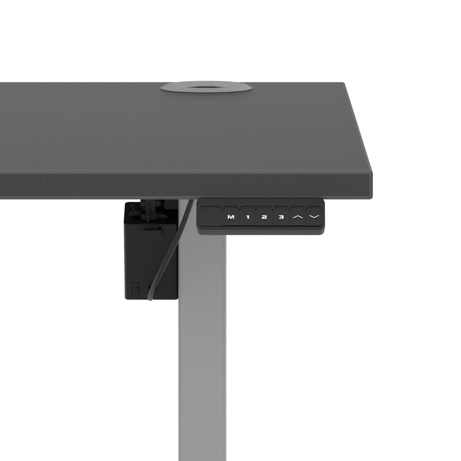 Air Lite 1600 x 800mm Height Adjustable Office Desk Carbon Grey Top Cable Ports Silver Leg