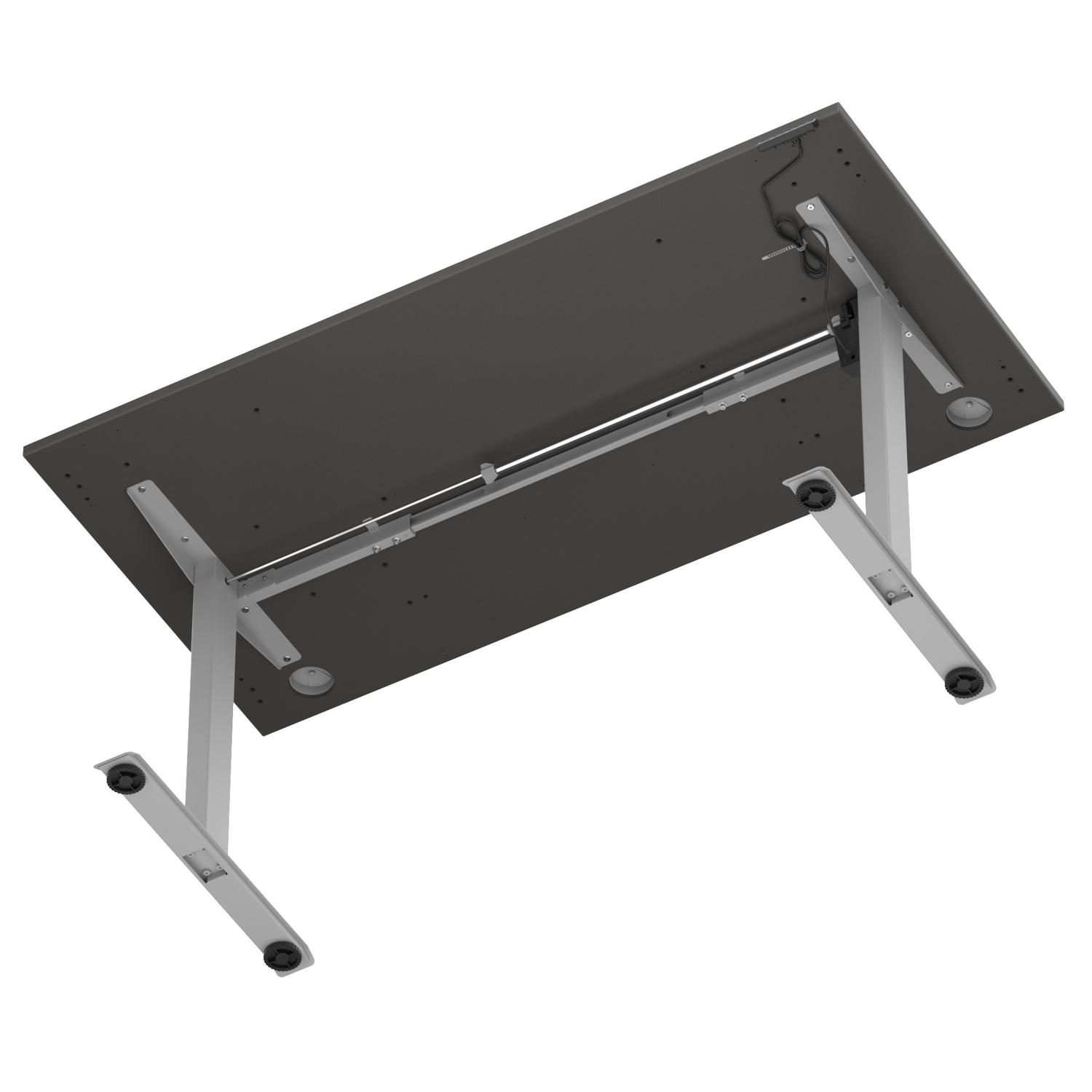 Air Lite 1600 x 800mm Height Adjustable Office Desk Carbon Grey Top Cable Ports Silver Leg