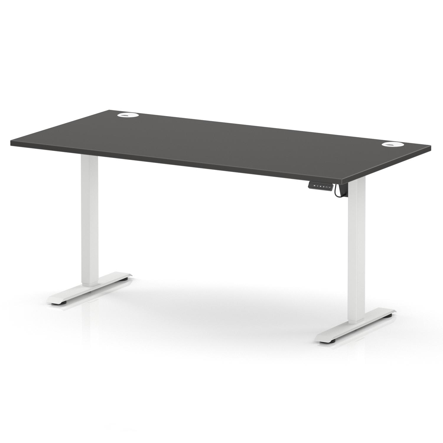 Air Lite 1600 x 800mm Height Adjustable Office Desk Carbon Grey Top Cable Ports White Leg Air Lite 1600 x 800mm Height Adjustable Office Desk Carbon Grey Top Cable Ports White Leg