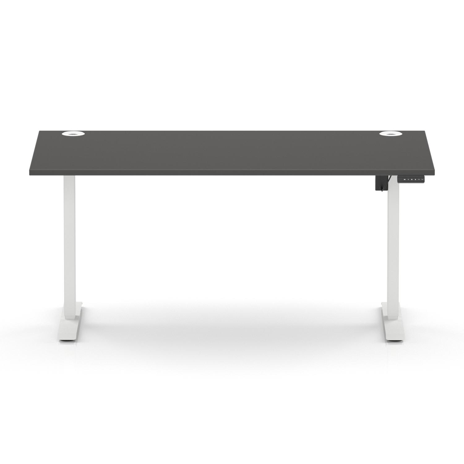Air Lite 1600 x 800mm Height Adjustable Office Desk Carbon Grey Top Cable Ports White Leg Air Lite 1600 x 800mm Height Adjustable Office Desk Carbon Grey Top Cable Ports White Leg