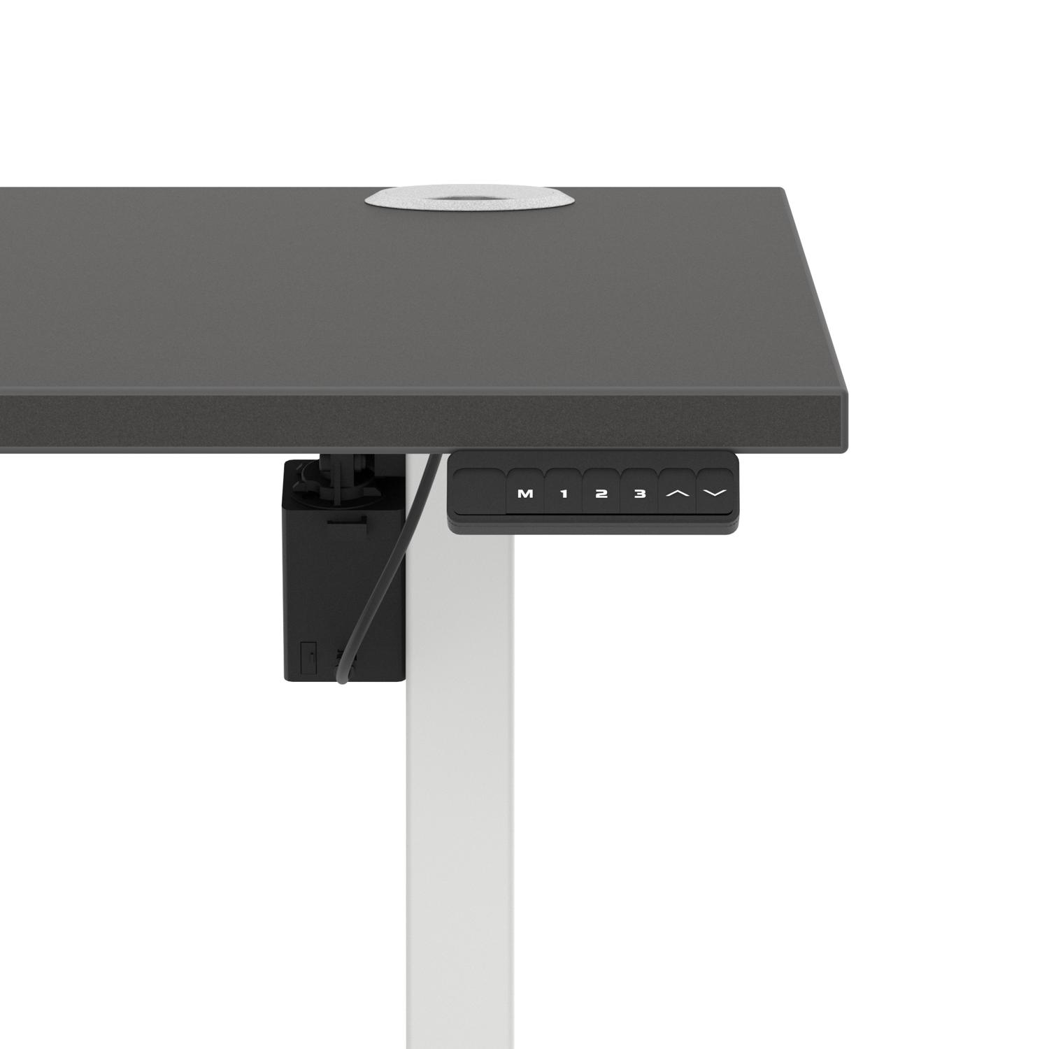 Air Lite 1600 x 800mm Height Adjustable Office Desk Carbon Grey Top Cable Ports White Leg Air Lite 1600 x 800mm Height Adjustable Office Desk Carbon Grey Top Cable Ports White Leg