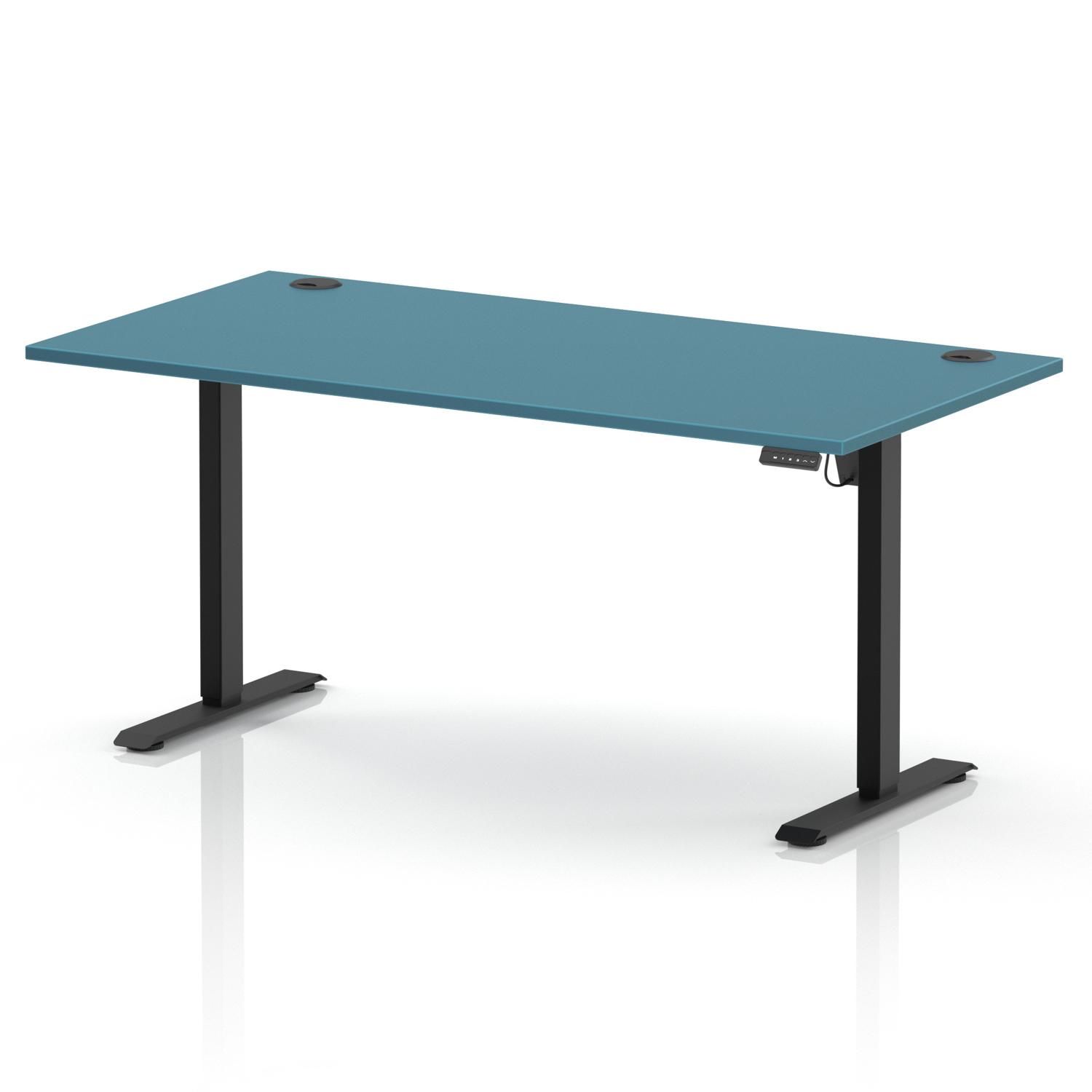 Air Lite 1600 x 800mm Height Adjustable Office Desk Dark Teal Top Cable Ports Black Leg