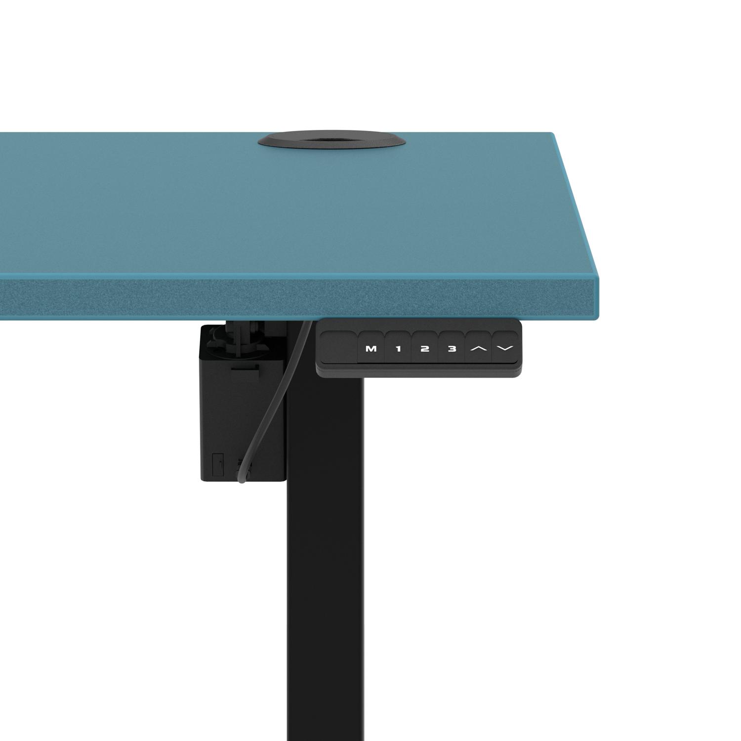 Air Lite 1600 x 800mm Height Adjustable Office Desk Dark Teal Top Cable Ports Black Leg